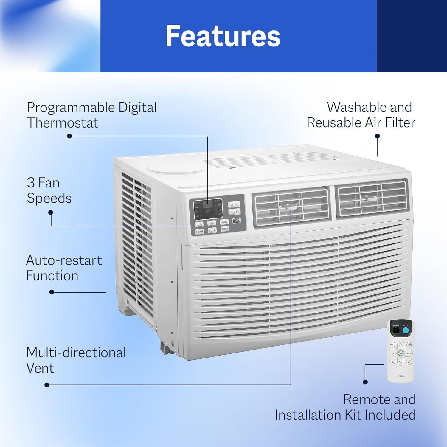 Cool-Living 8,000 BTU Window Mount Room Air Conditioner with Installation Kit