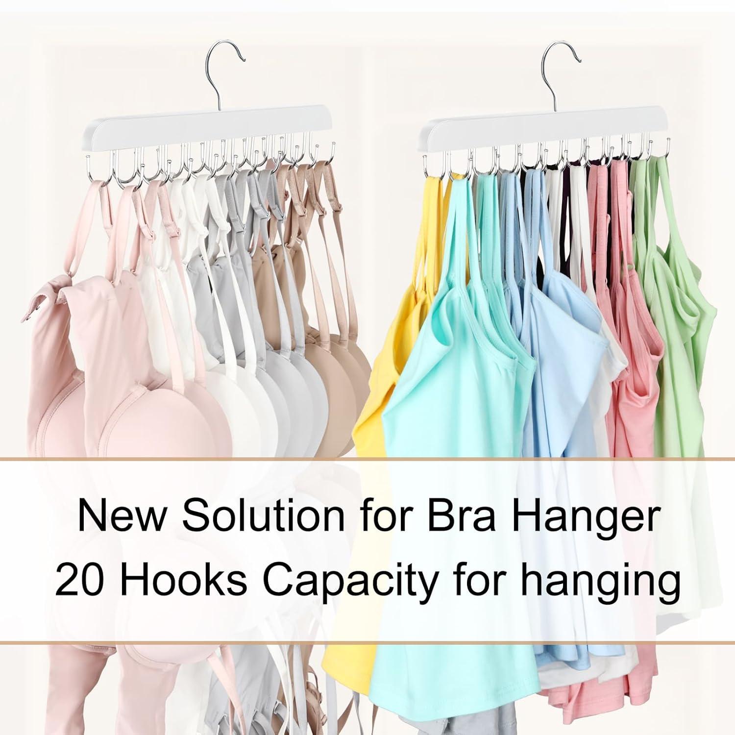 Resovo Bra Hanger for Closet, Tank Top Hanger 20 Hooks Capacity Foldable Wood Space Saving Hanger Closet Organizers and Storage for Dorm & Apartment for Tank Top, Bra, Scarf etc.