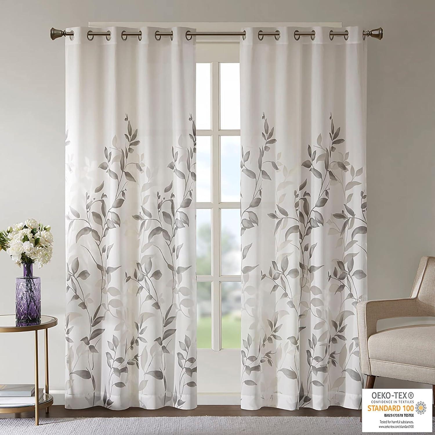 50"x84" Madison Park Sheer Rosalie Burnout Printed Curtain Panel Gray: Light Filtering, Floral, Modern, Indoor Use