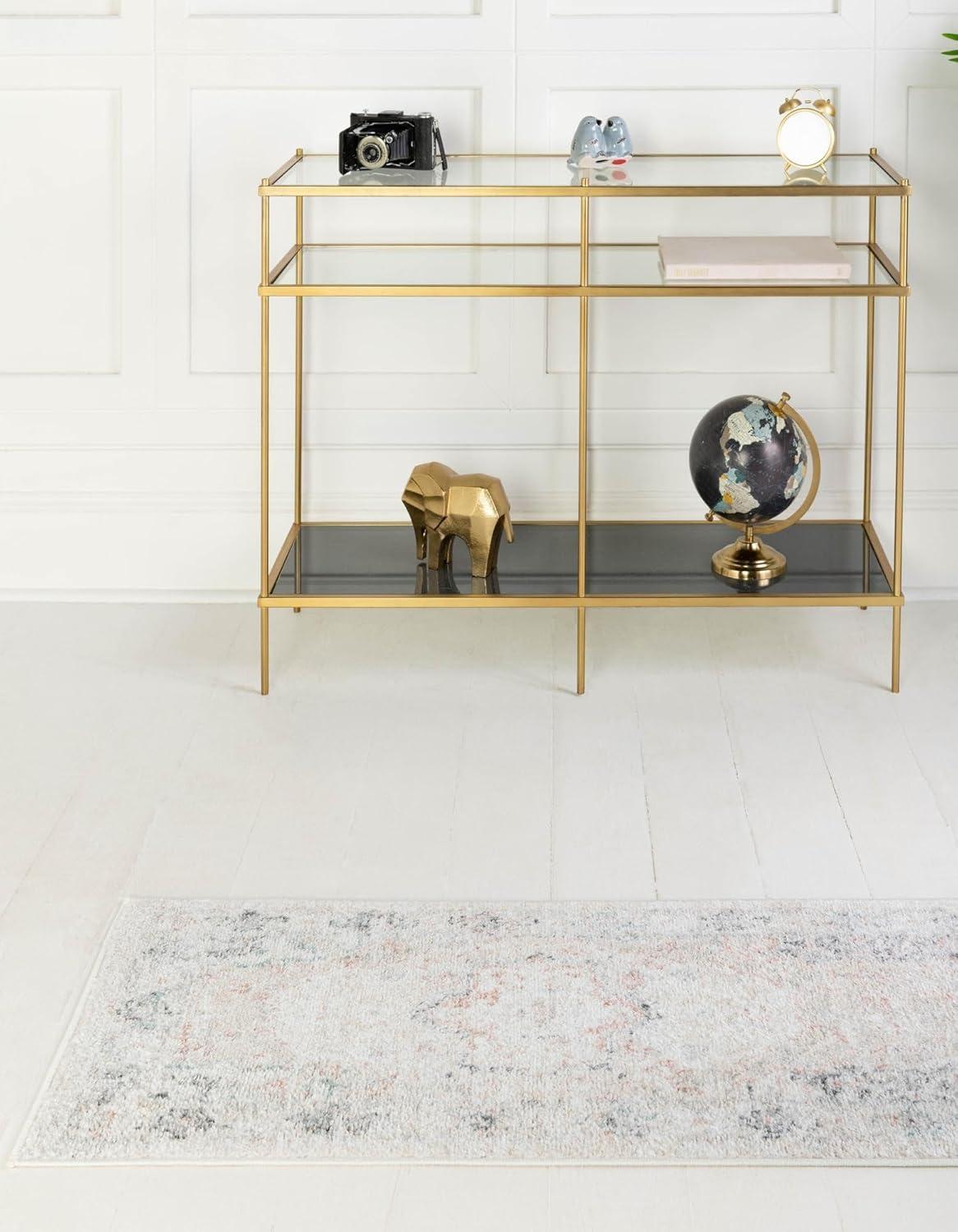 Rugs.com Madeline Vintage Collection Rug – 4 Ft Runner Ivory Low-Pile Rug Perfect for Hallways, Entryways