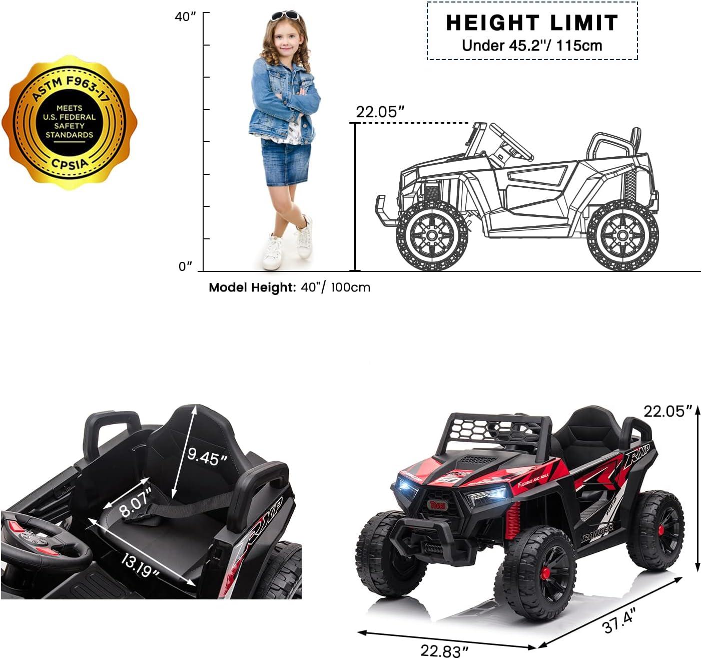 12V Black and Red Kids Off-Road UTV Ride-On