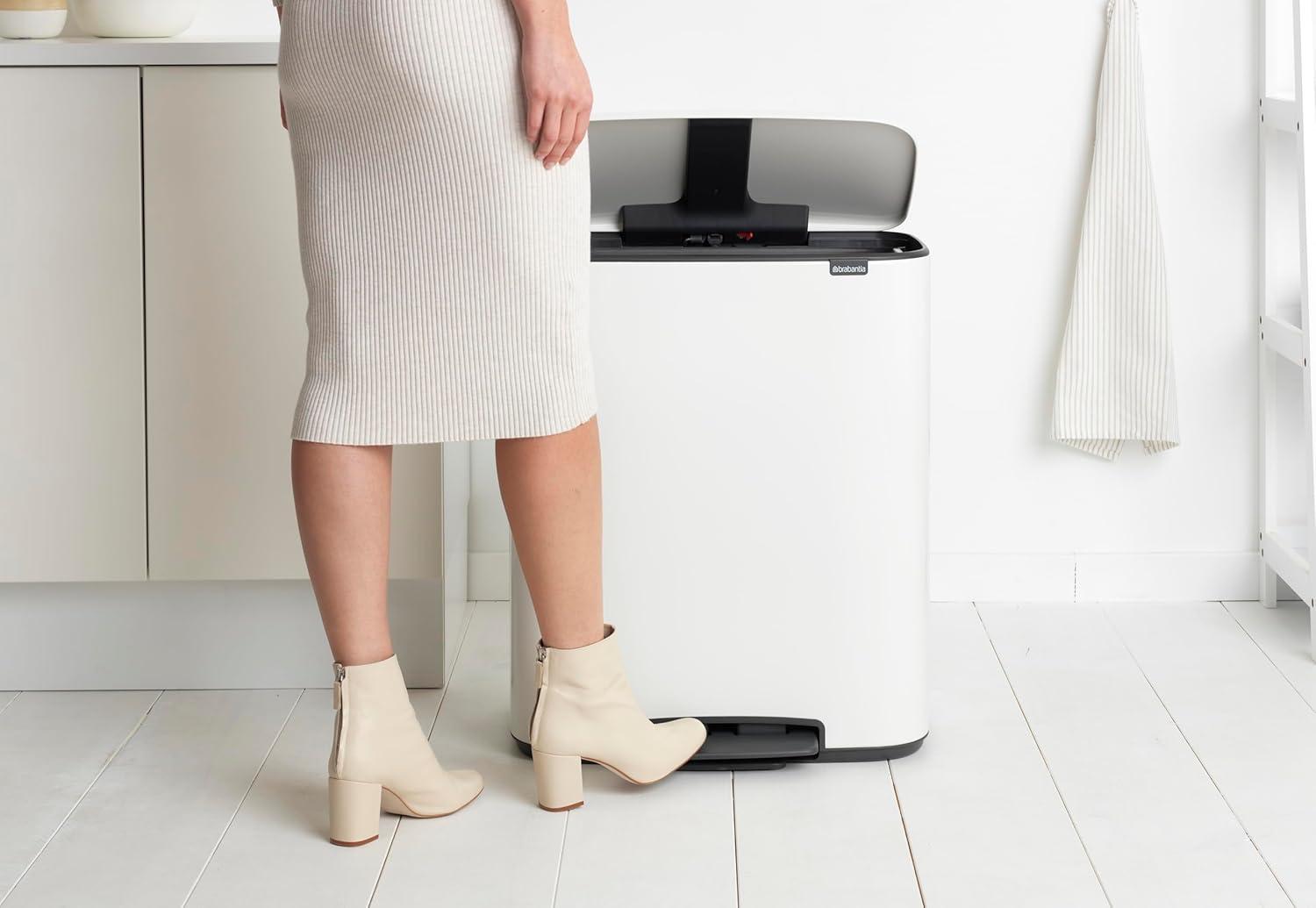 Brabantia Bo Step On Trash Can, White, 16 Gallon