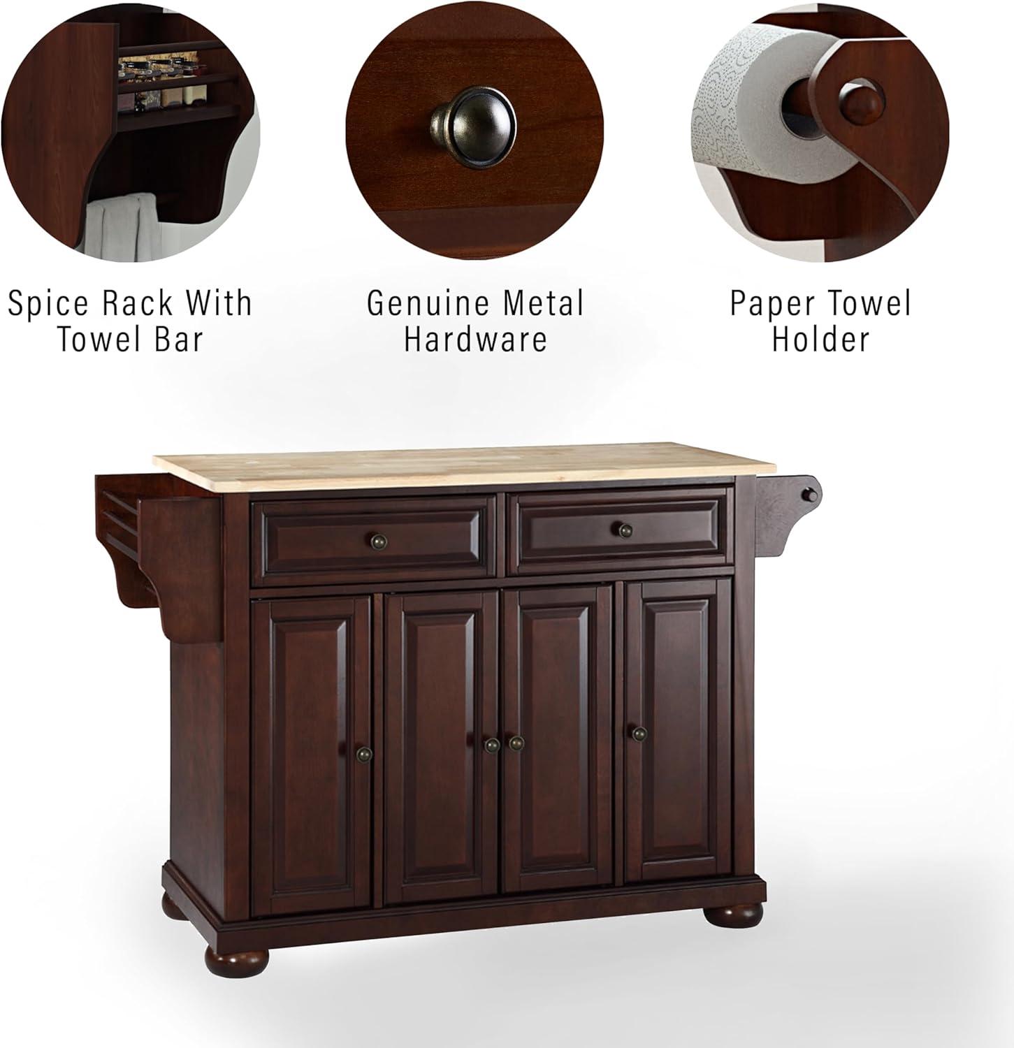 Alexandria Wood Top Full Size Kitchen Island/Cart Mahogany - Crosley: 8 Shelves, 2 Drawers, Adjustable Storage
