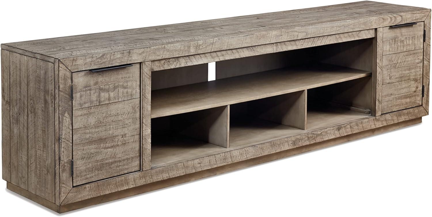 Krystanza 92" Weathered Gray Pine TV Stand with Fireplace