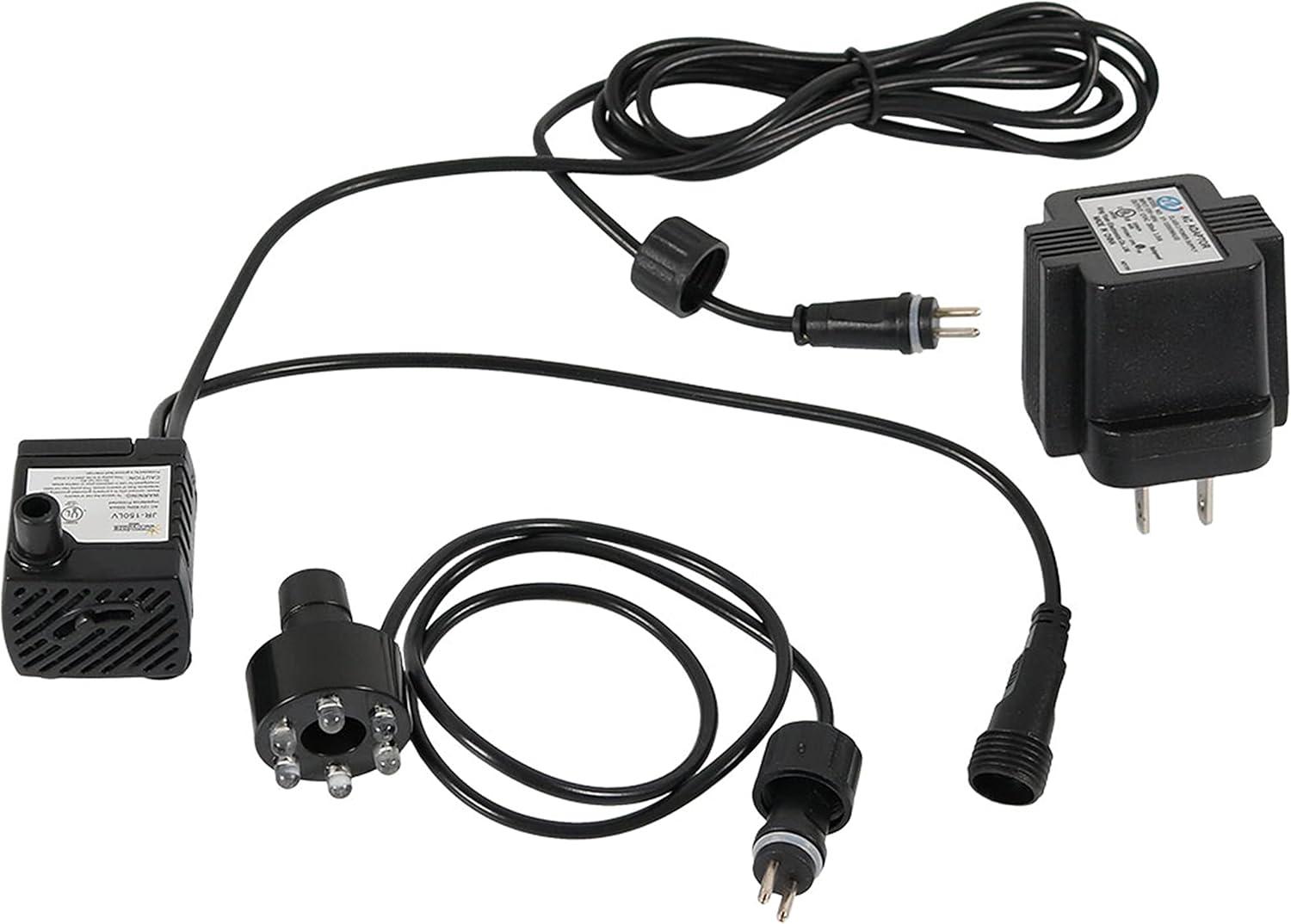 Sunnydaze Indoor/Outdoor Small Fountain or Aquarium Pump with LED Light Ring and Transformer - 40 GPH - 12 Volts