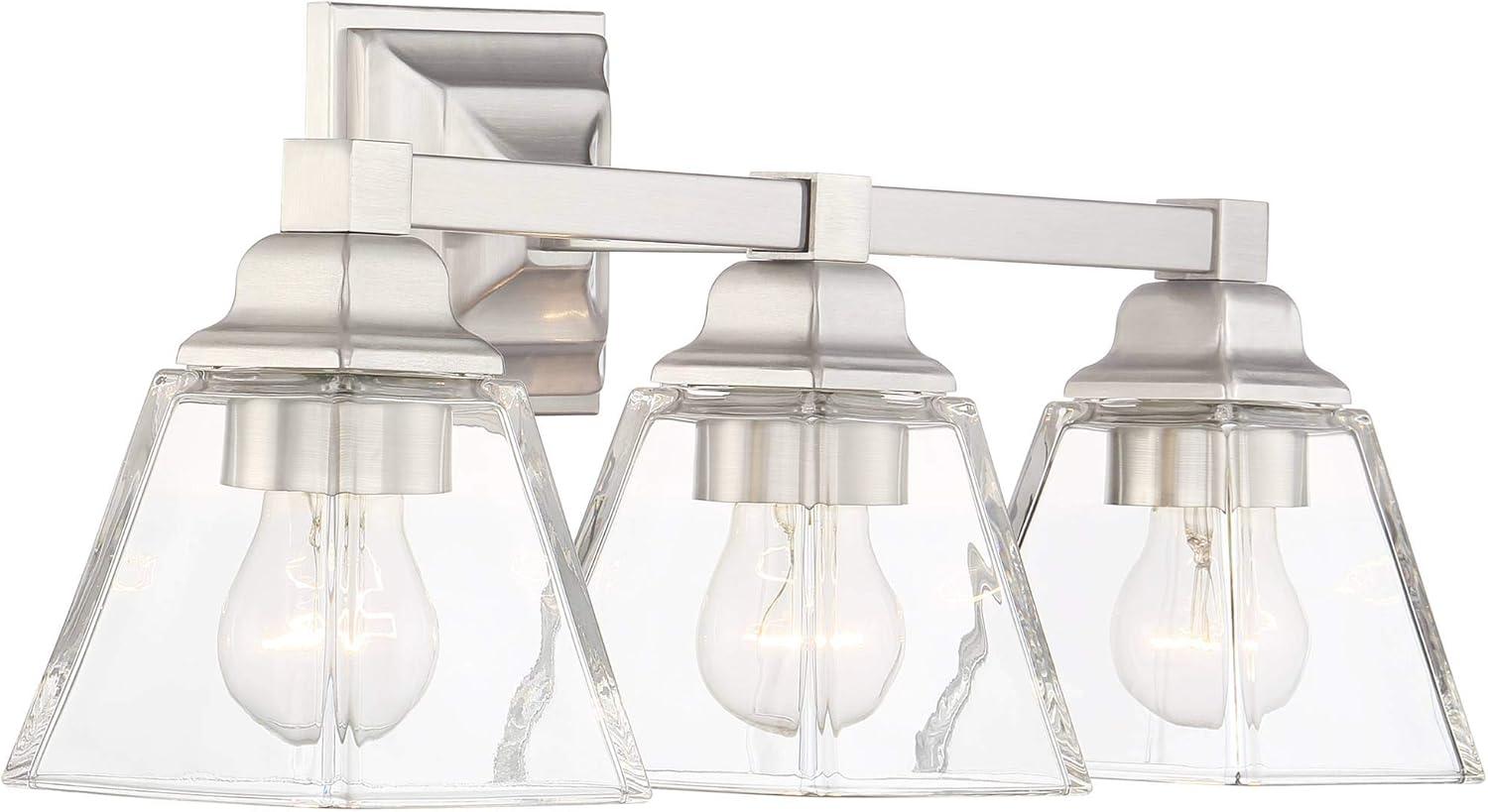 Satin Nickel 3-Light Bathroom Vanity Fixture with Clear Glass Shades