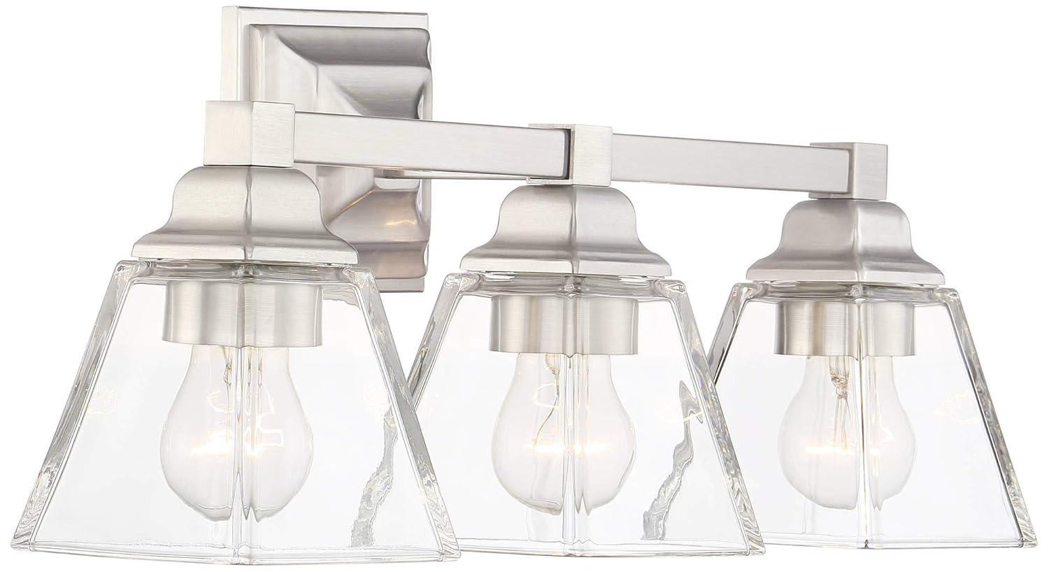 Regency Hill Mencino Modern Wall Light Satin Nickel Hardwire 20" 3-Light Fixture Clear Glass for Bedroom Bathroom Vanity Reading Living Room Hallway