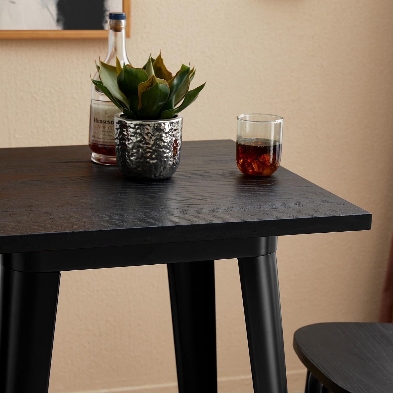 Black Steel Square Bar Table with Elm Wood Top