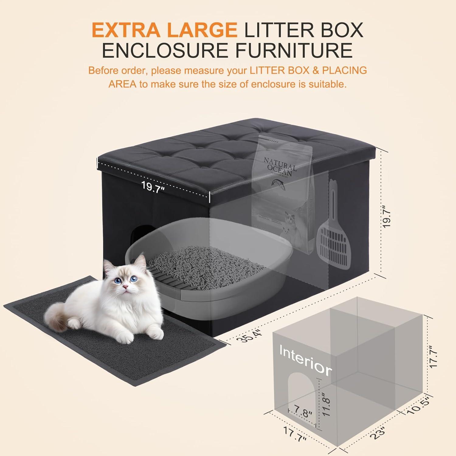 MEEXPAWS Cat Litter Box Enclosure Furniture Hidden, Cat Washroom Bench Storage Cabinet Small 19.7'' x 19.7'' x 19.7''| Dog Proof | Waterproof Inside | Easy Clean | Easy Assembly | Odor Control(Grey)