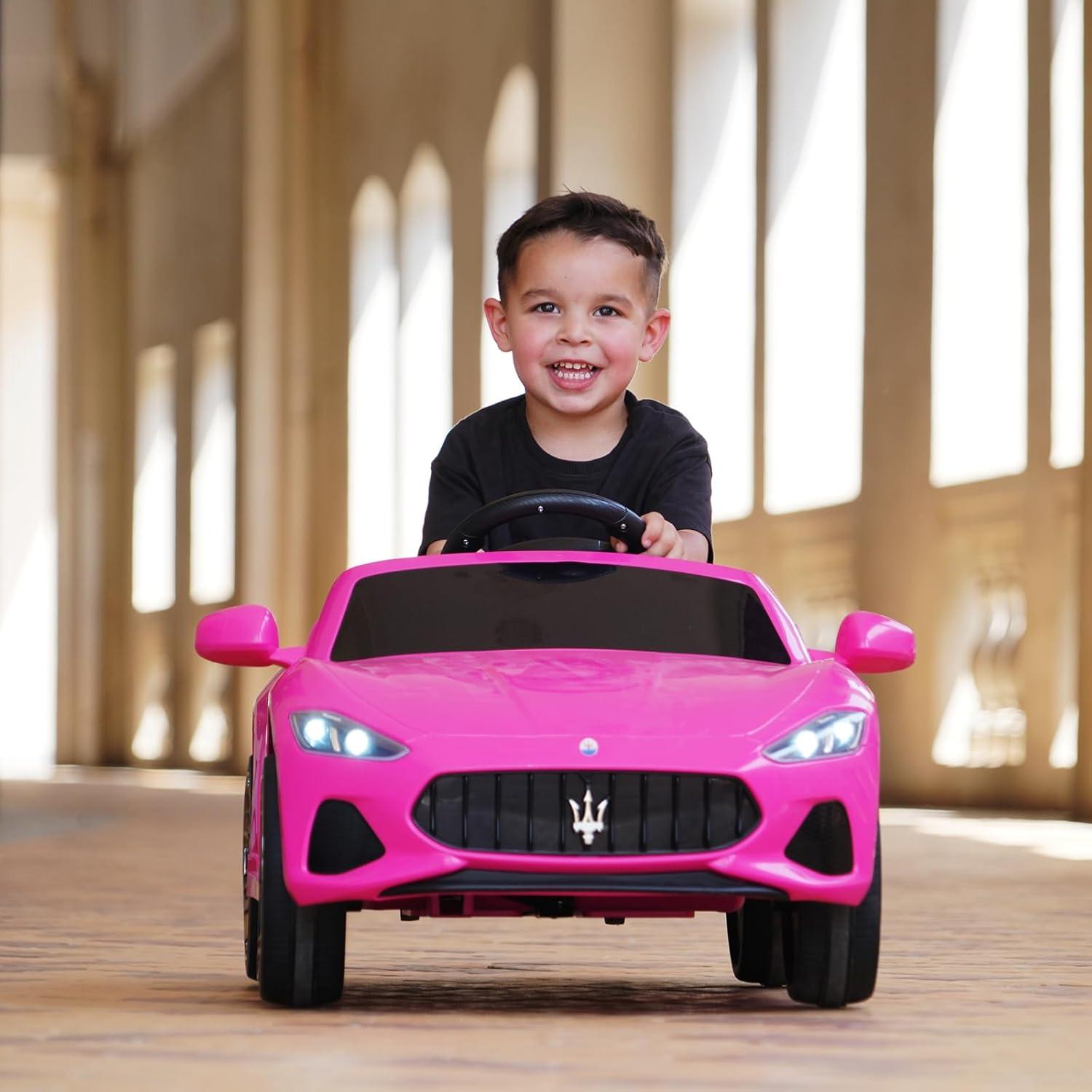 12V Maserati Kids Ride on Car, Battery Powered Maserati Ride on Toy with Remote Control, Electric Vehicle for Kids Ages 3-6, with Metal Suspension, Safety Belt, Bright Headlights, Music & FM, Pink