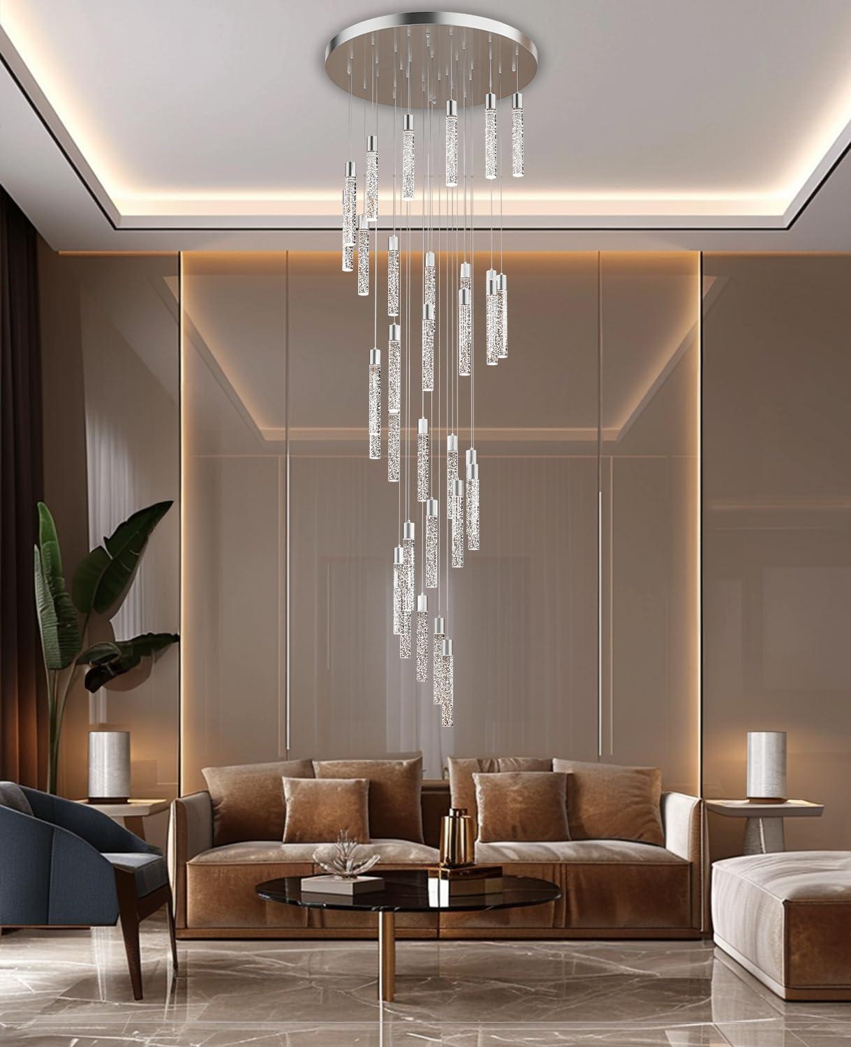 Pendant Lights Kitchen Island 36-Light, 6500K Modern Kitchen Island Lights Ceiling Lighting Fixtures with Crystal Bubble, Integrated LED Cold White Hanging Light Dining Room Light Brushed Nickel