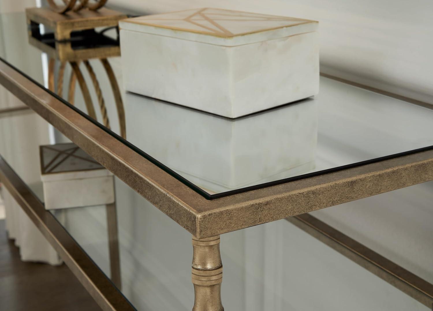 Signature Design by Ashley Cloverty Glass Top Sofa Table, Gold Finish