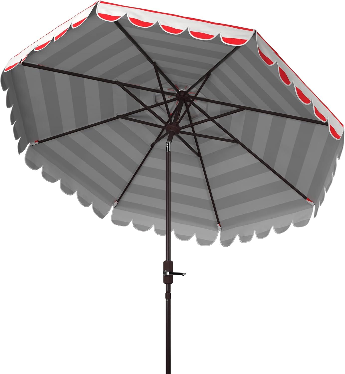 Maui Single Scallop Striped 9Ft Crank Push Button Tilt Umbrella - PAT8011 - Red/White - Safavieh