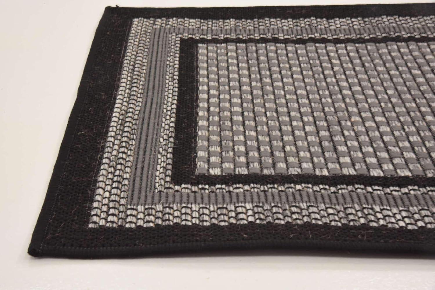Unique Loom Outdoor Border Collection Area Rug - Multi Border (2' 2" x 6' 1" Runner Gray/Black)