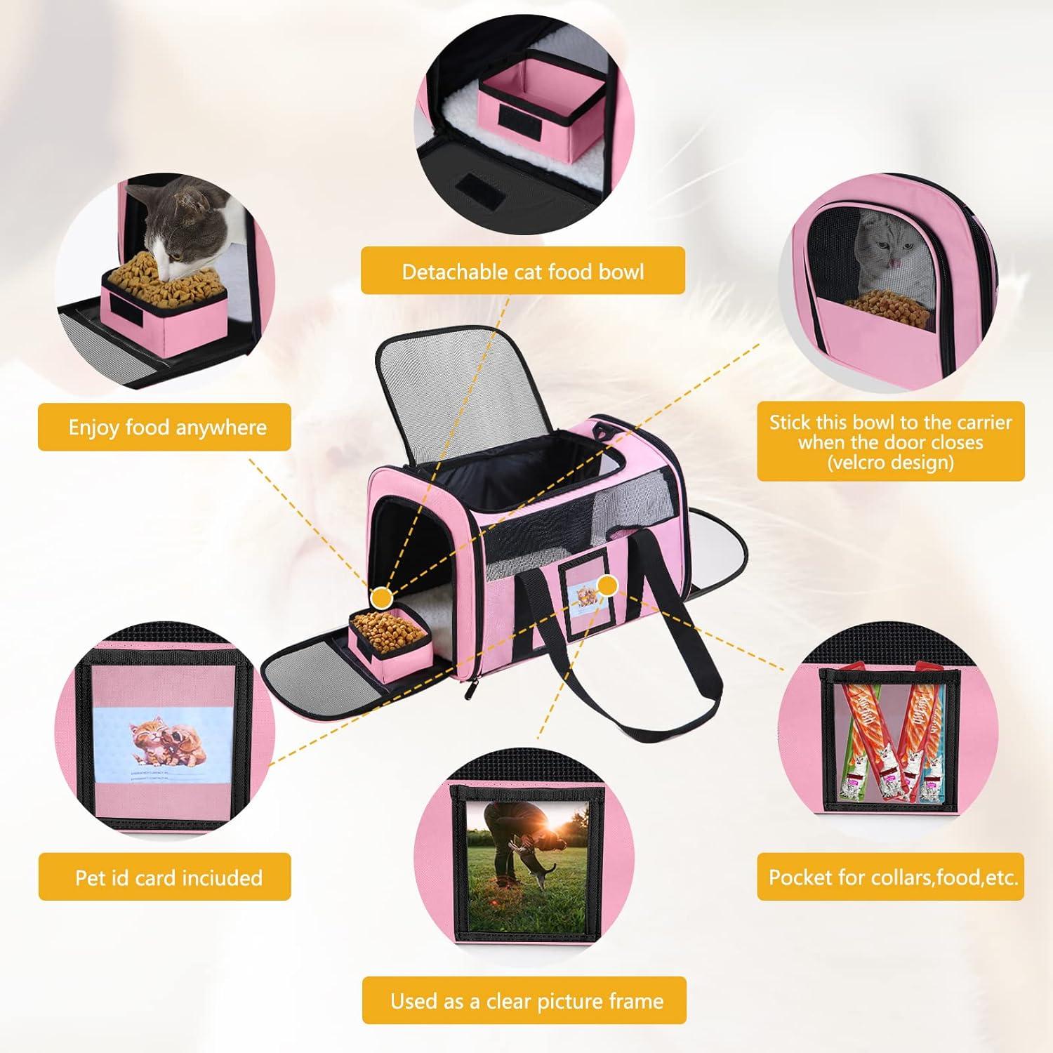 Cat Carrier Pet Carriers Airline Approved for Small Dogs Kitten Carriers for Small Medium Cats Under 15lb, Collapsible Soft Sided TSA Approved Travel Carrier, Pink