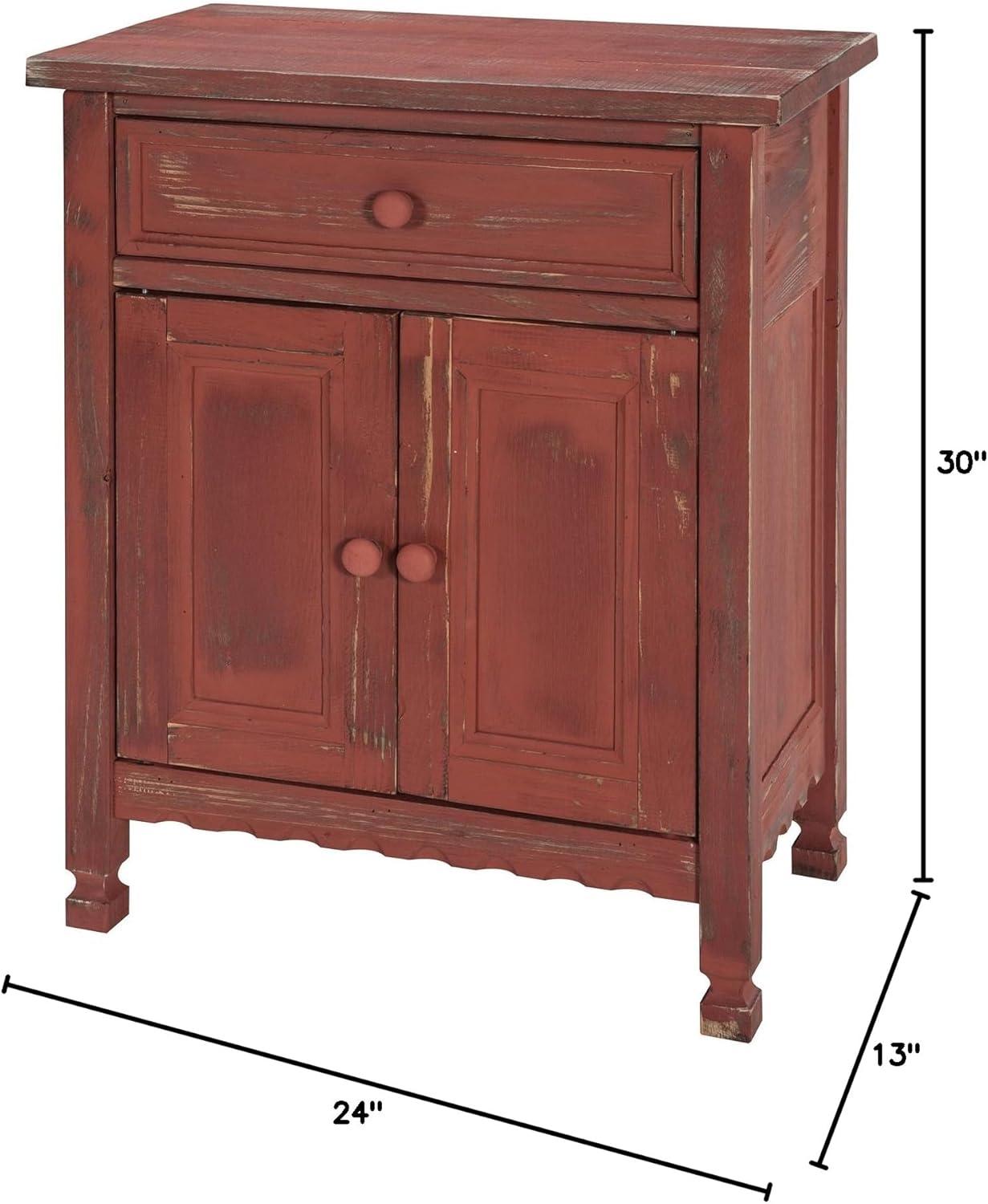 Alaterre Furniture Country Cottage Accent Cabinet, Antique Farmhouse Style Shelf and Square Turned Legs, Pine/Acacia Hardwood for Living Room, Red