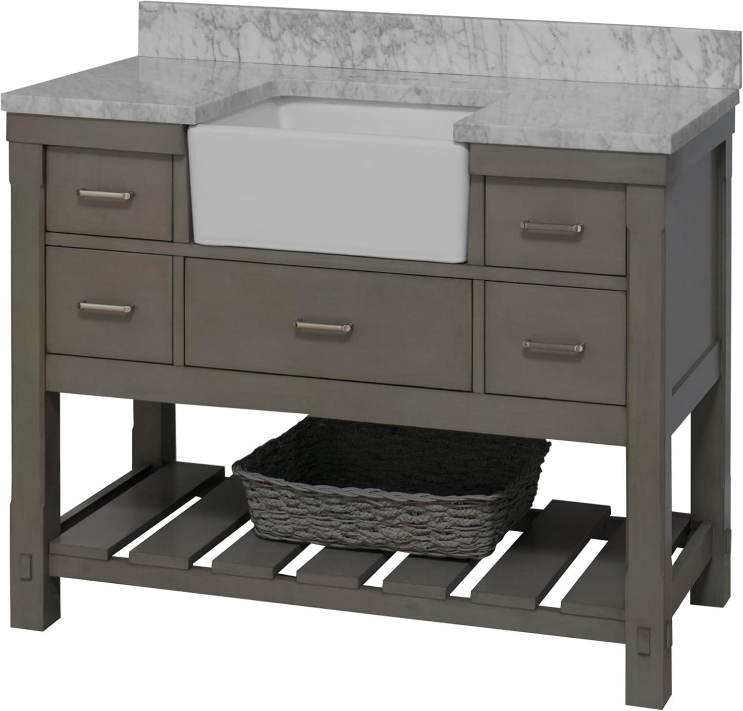 Charlotte 48-inch Weathered Gray Bathroom Vanity with Carrara Marble Top