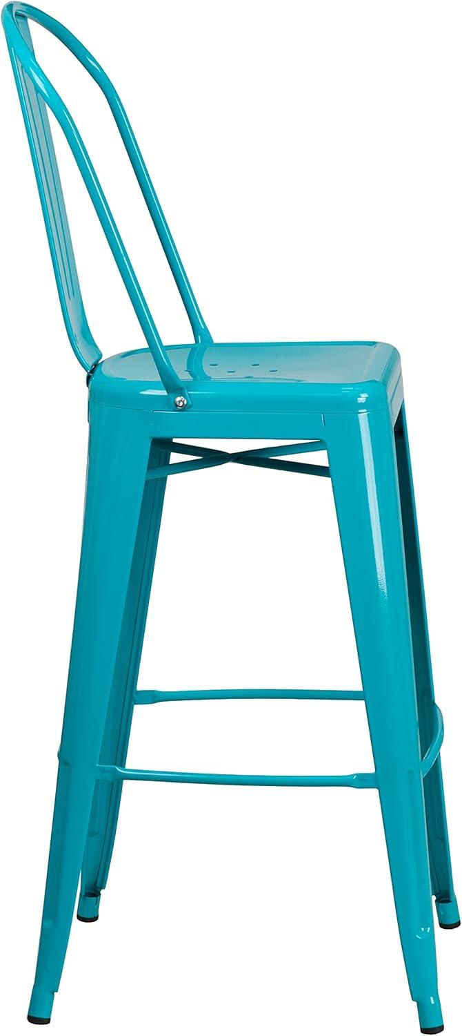 Flash Furniture Commercial Grade 30" High Crystal Teal-Blue Metal Indoor-Outdoor Barstool with Back