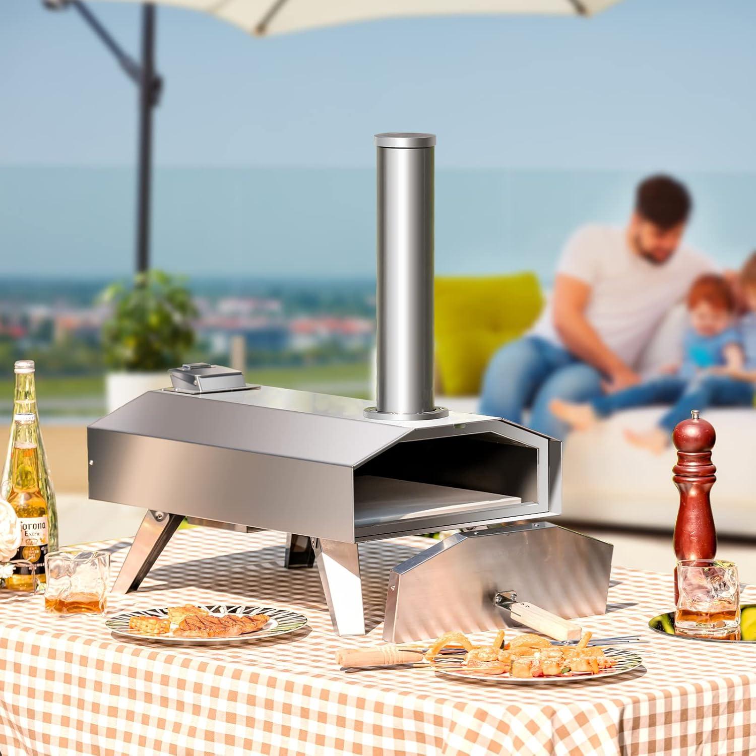 Topcobe Portable Stainless Steel Outdoor Pizza Oven with 12 Inch Pizza Stone, Cooking Space for Backyard, Patio and Parties