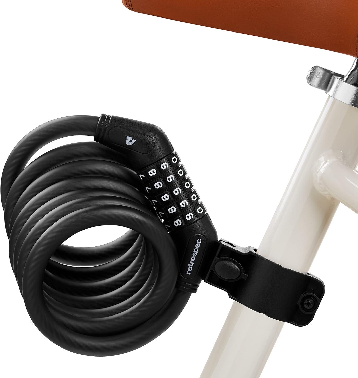 Retrospec Grizzly Plus Bike Combination Lock - Heavy Duty Anti-Theft Cable Lock With 5-Digit Custom Combo - 6 Foot Coiled Cut Resistant Cable and Mounting Bracket