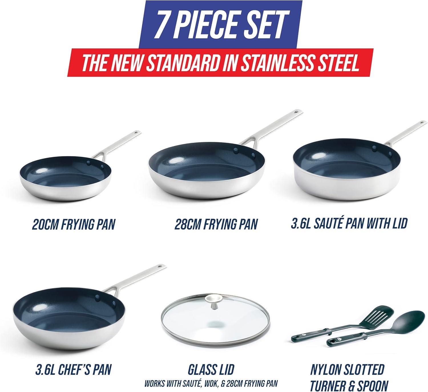Blue Diamond Cookware Triple Steel Ceramic Nonstick Stainless Steel Cookware Pots and Pans Set, 7 Piece
