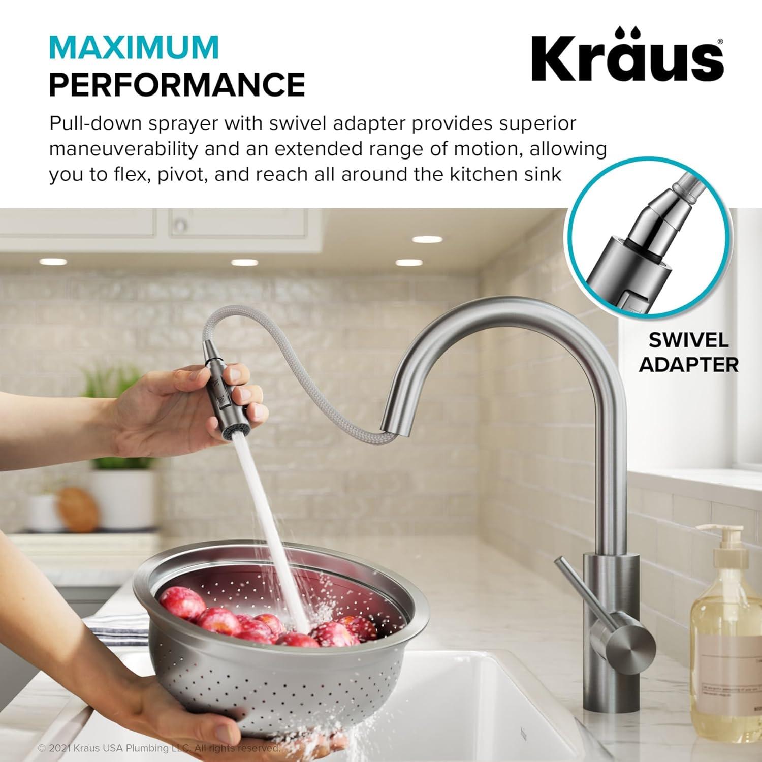 KRAUS Oletto Single Handle Pull Down Kitchen Faucet with QuickDock Top Mount Installation Assembly