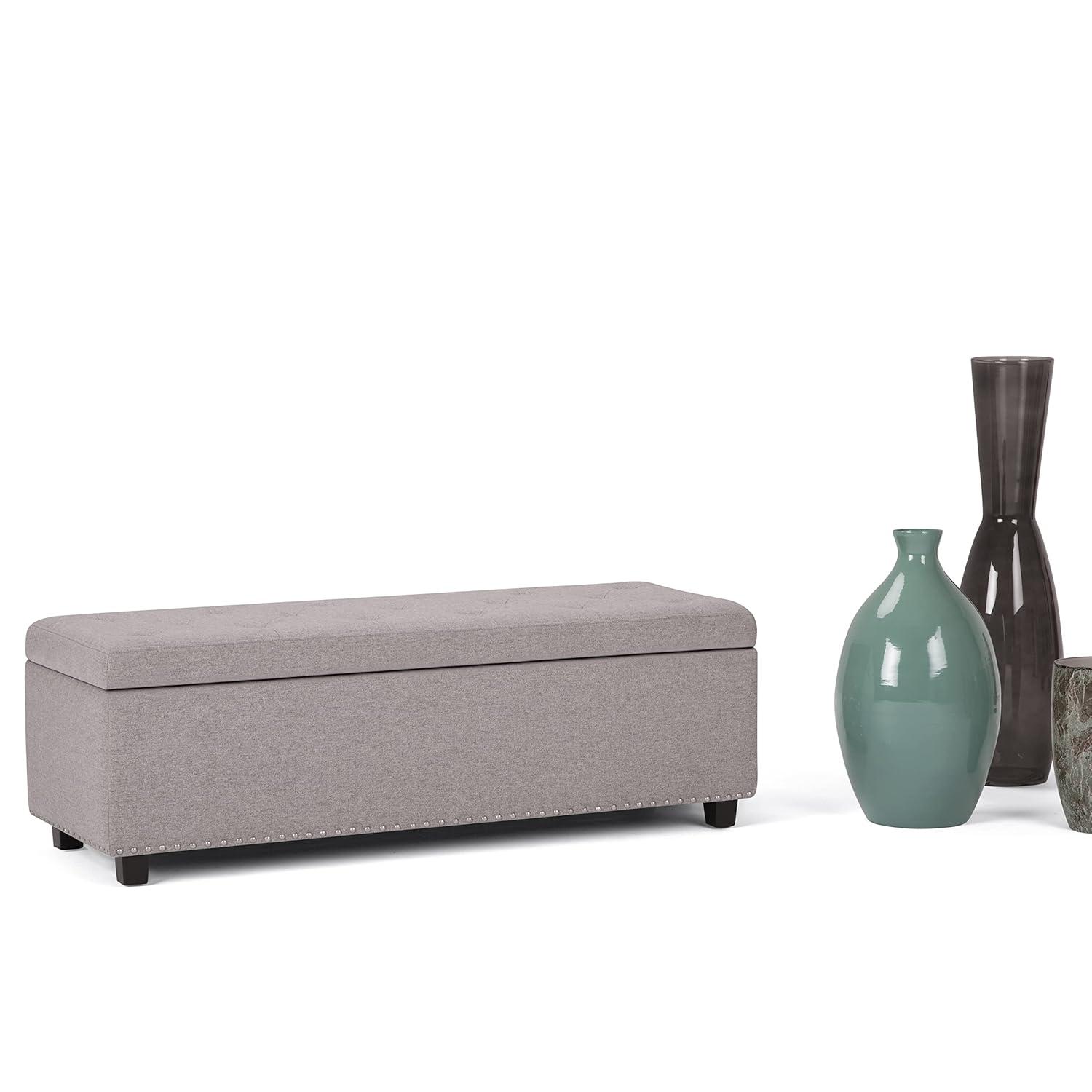 Simpli Home Hamilton 48"W Upholstered Storage Ottoman Bench with Lift-Top Lid, Tufted Design, and Nailhead Trim
