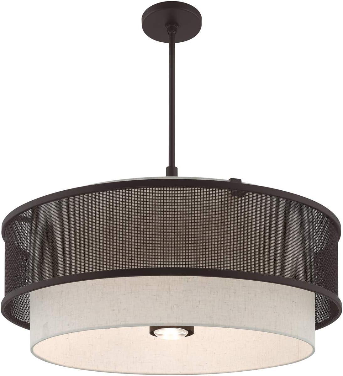 Braddock 5-Light Bronze Drum Pendant with Oatmeal Fabric Shade