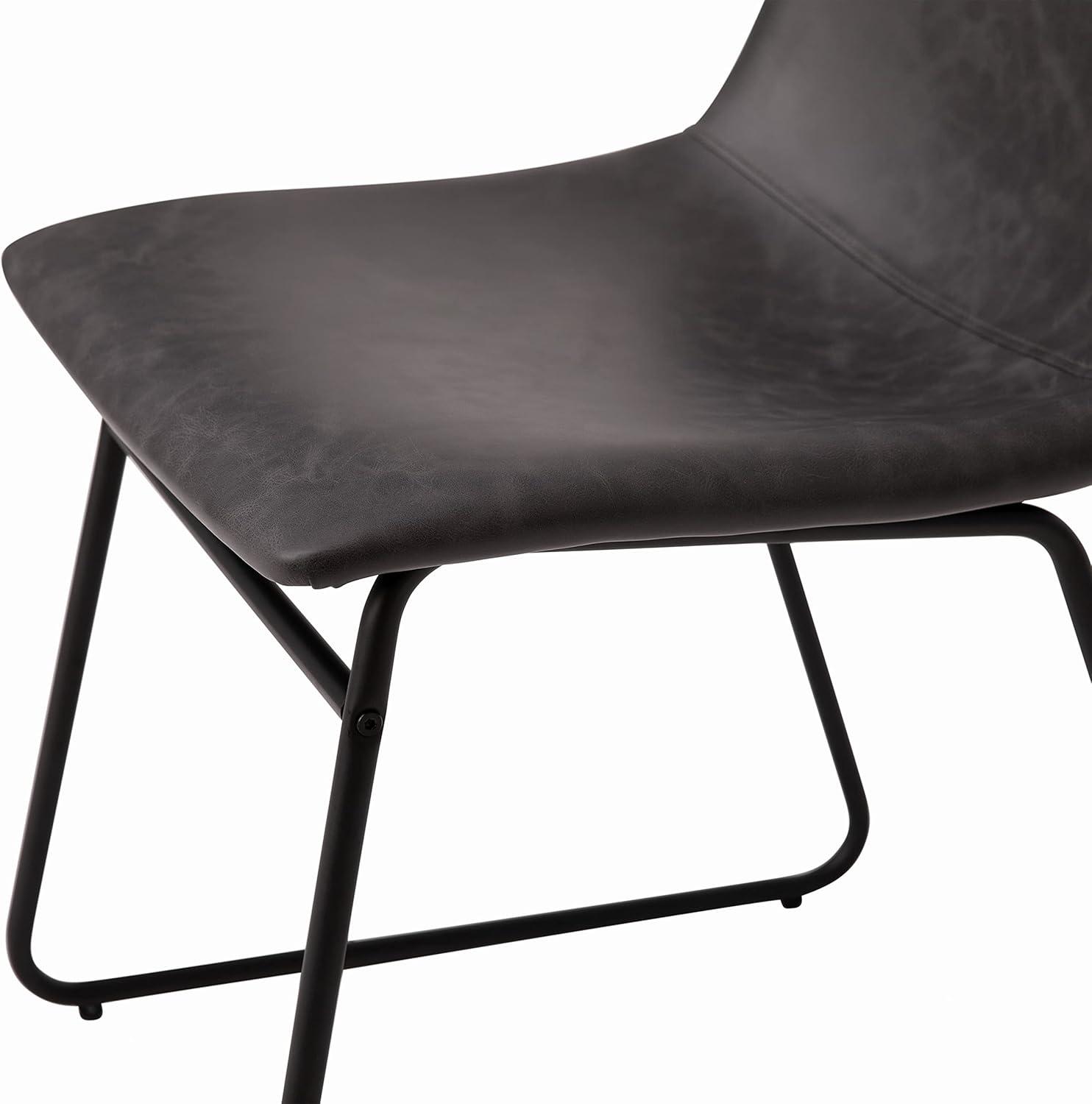 Taylor & Logan 18 Inch Indoor Dining Table Chairs, LeatherSoft Upholstery-Set of 2 Gray Faux Leather/Black Frame