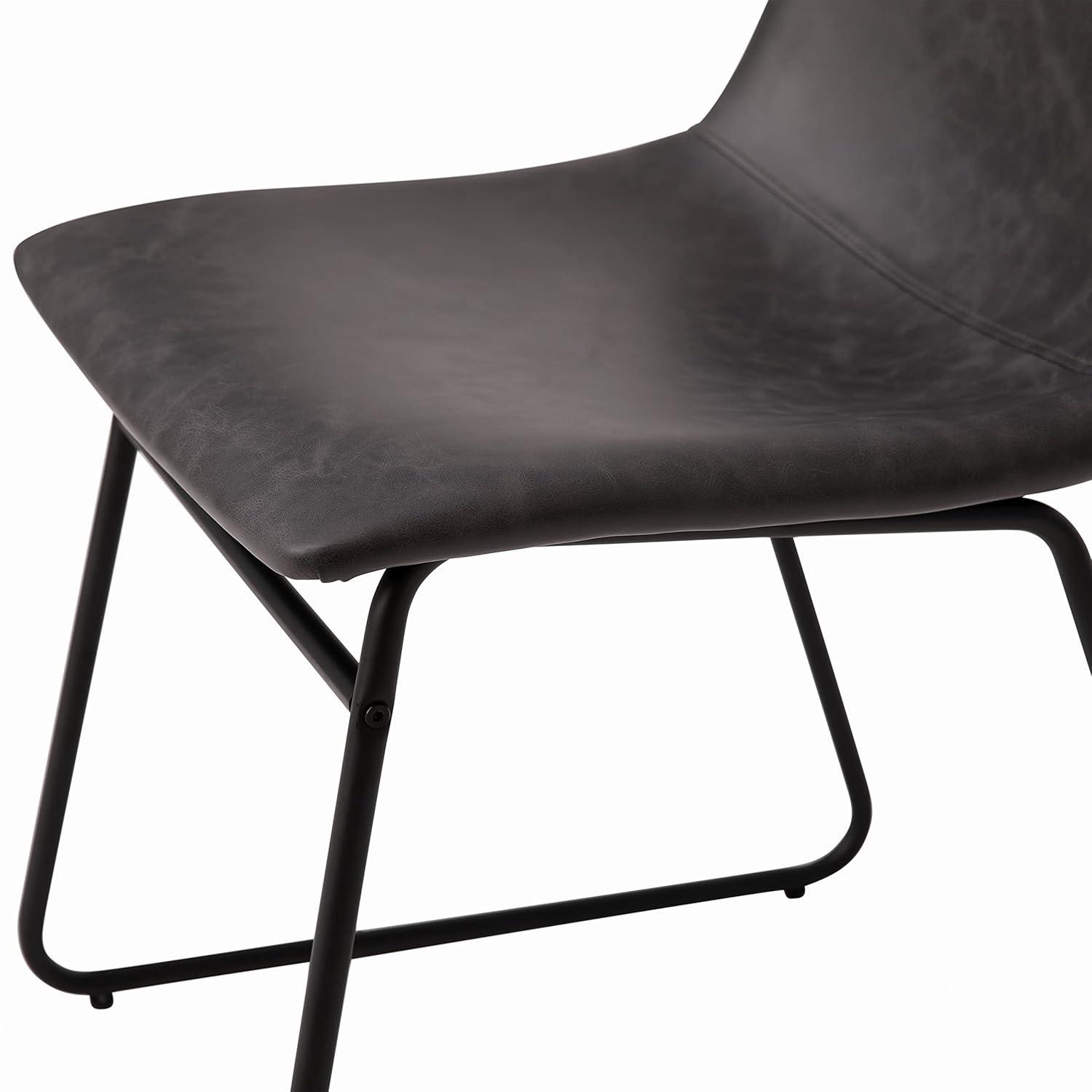Taylor & Logan 18 Inch Indoor Dining Table Chairs, LeatherSoft Upholstery-Set of 2 Gray Faux Leather/Black Frame