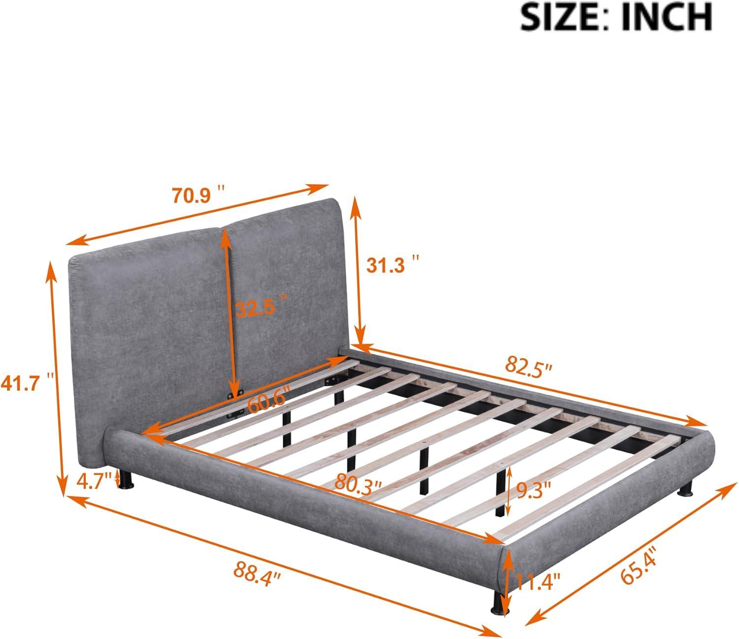 Sesslife Queen Bed Frame, Upholstered Platform Bed Queen Size with 2 Comfort Headrests and Metal Legs, Modern Bed Frame with Wooden Slat Support, No Box Spring Needed, Gray