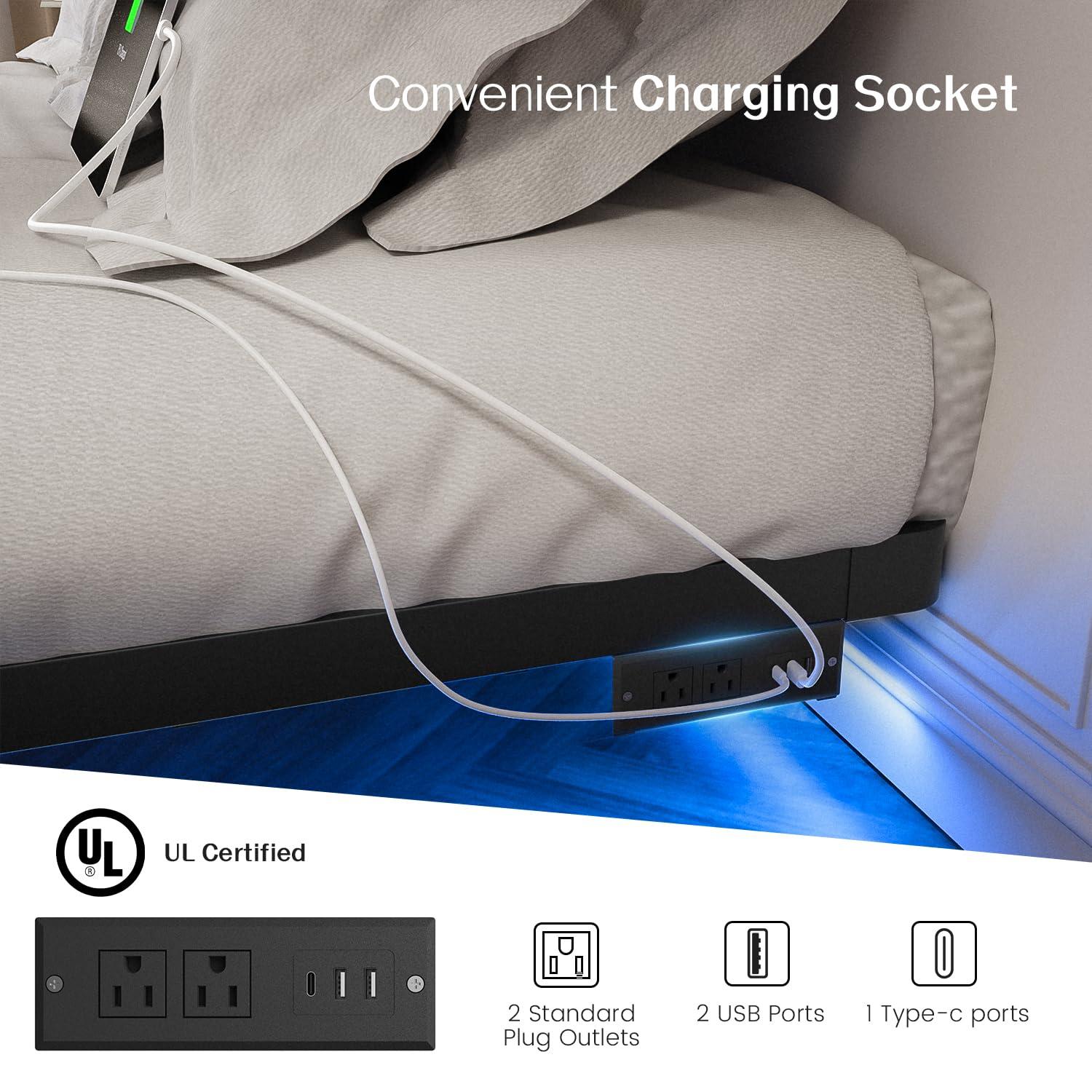 Alwyn Home Floating Bed Frame With Led Lights Metal Platform Bed, No Squeak