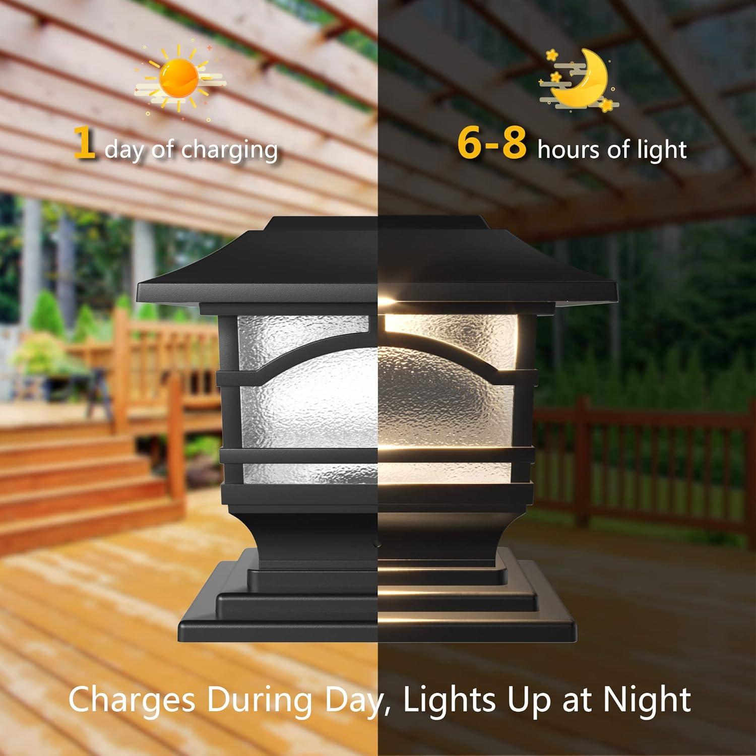Davinci Lighting Premium Solar Outdoor Post Cap Lights - 4x4 5x5 6x6 - Bright LED Light for Fence Deck Garden or Patio Posts - Slate Black (1 Pack)