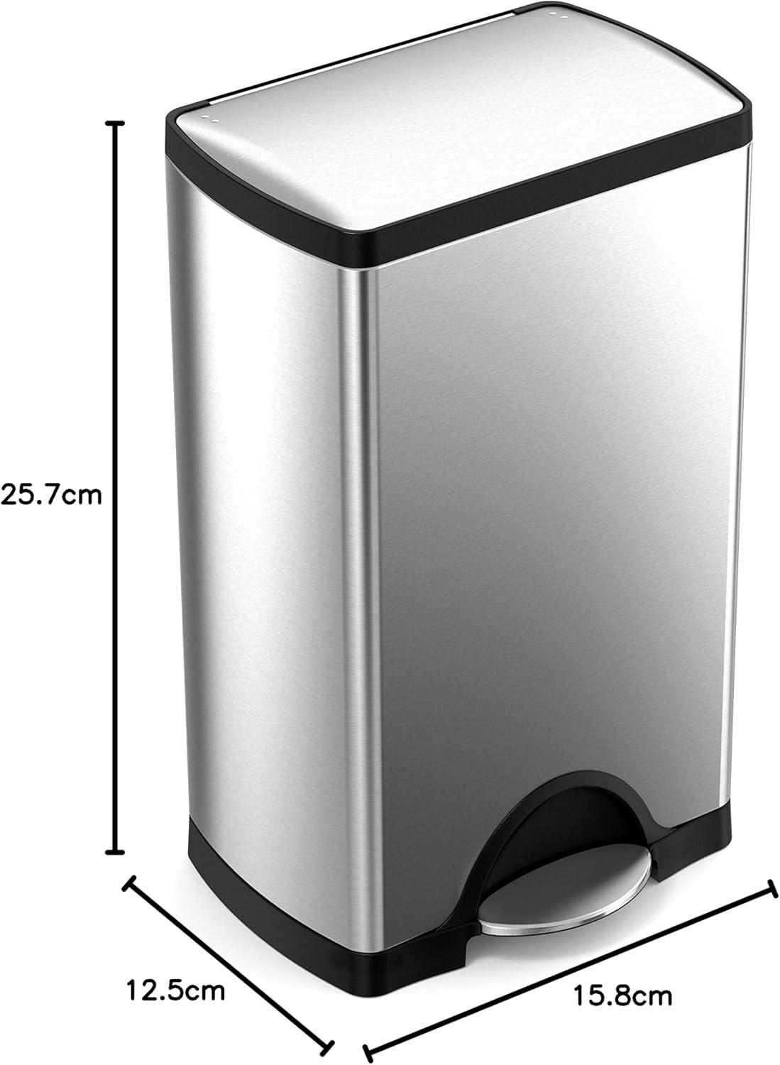 simplehuman 38 Liter / 10 Gallon Rectangular Kitchen Step Trash Can, Brushed Stainless Steel