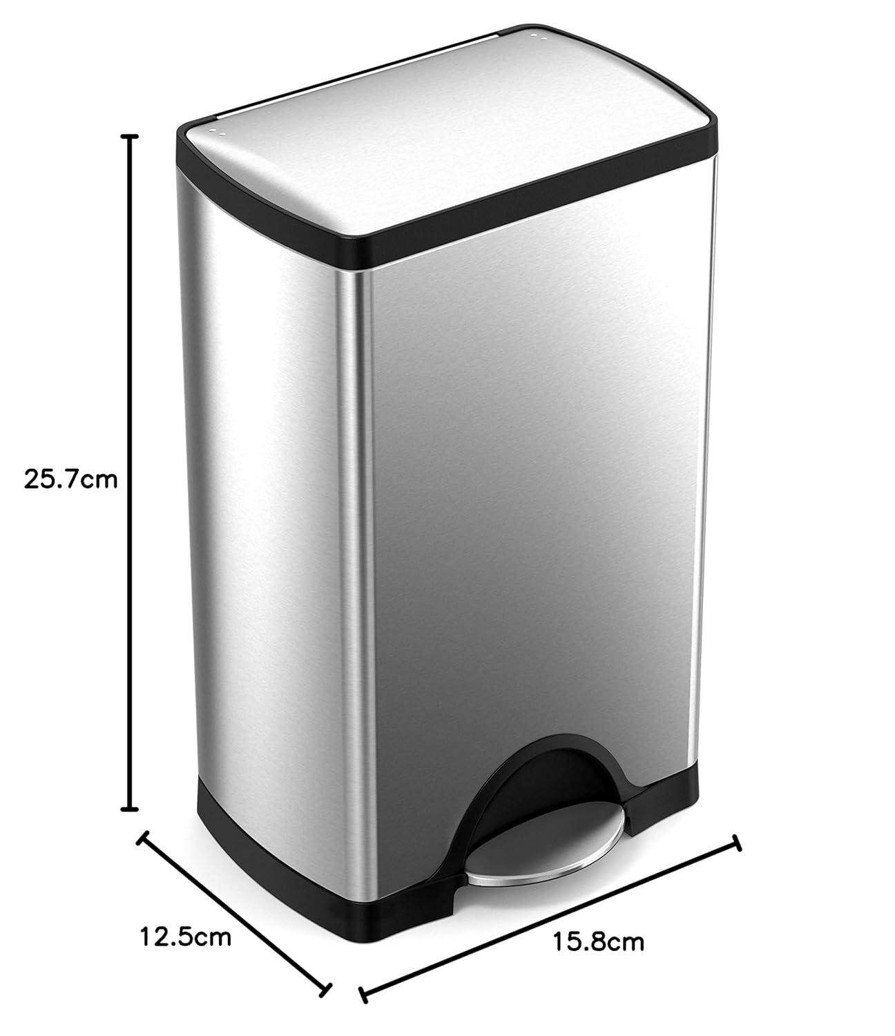 simplehuman 38 Liter / 10 Gallon Rectangular Kitchen Step Trash Can, Brushed Stainless Steel