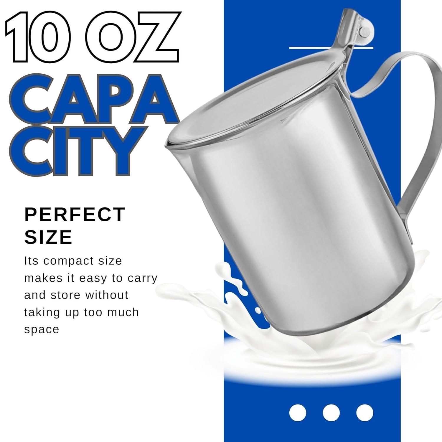 2 Stainless Steel Coffee Creamer Container Cover 10oz Milk Pitcher Lid Dispenser