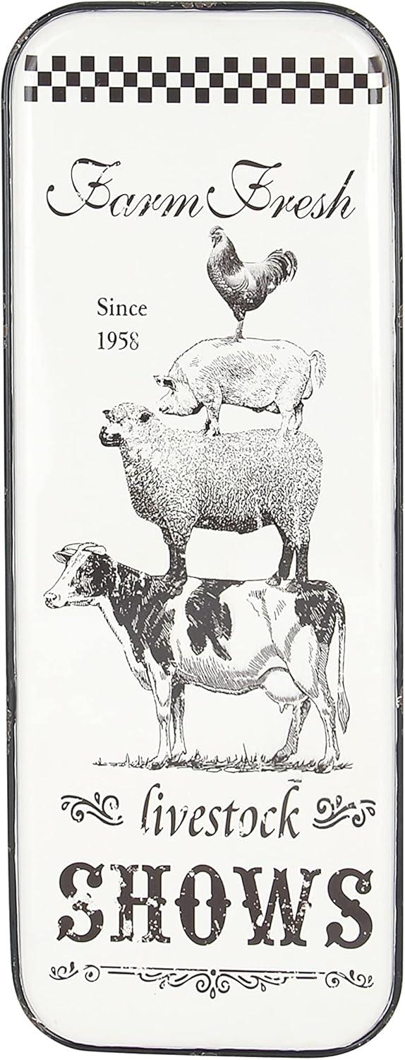 42" x 16" Vintage Country Iron Farmhouse Metal Sign Wall Decor Black - Olivia & May: Glazed White Rectangular Panel