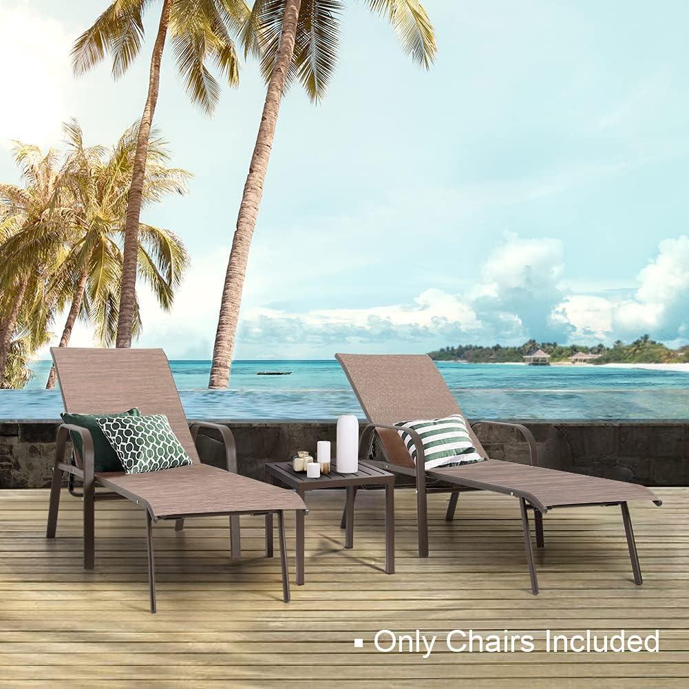 Crestlive Products Set of 2 Aluminum Patio Chaise Lounge Chairs Outdoor Recliners, Brown