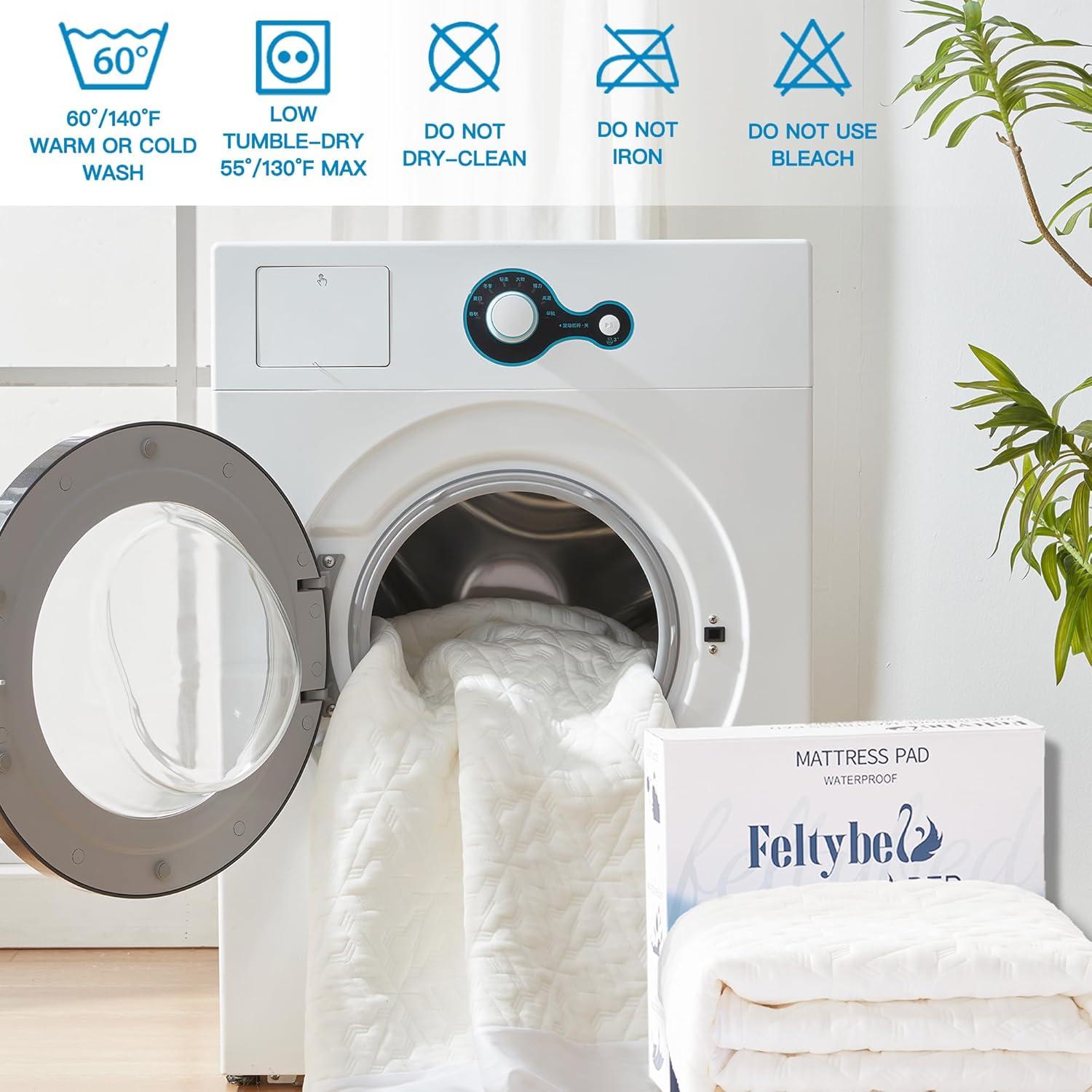 Queen Size Waterproof Mattress Protector, 40% Rayon From Bamboo Cooling Mattress Pad Cover, 3D Air Fabric Breathable Mattress Pad Fitted With Deep Pocket 6"- 15" Machine Washable