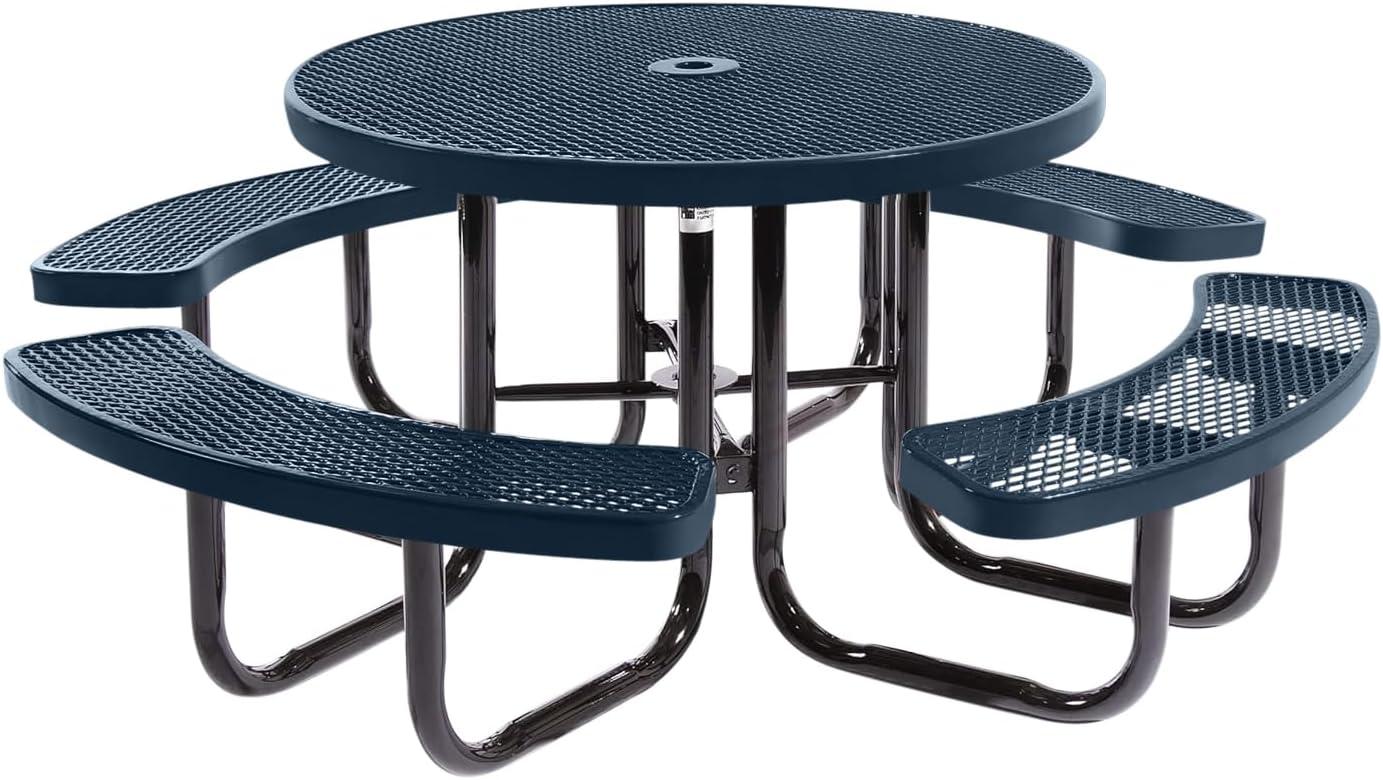 46" Round Dark Blue Expanded Metal Picnic Table