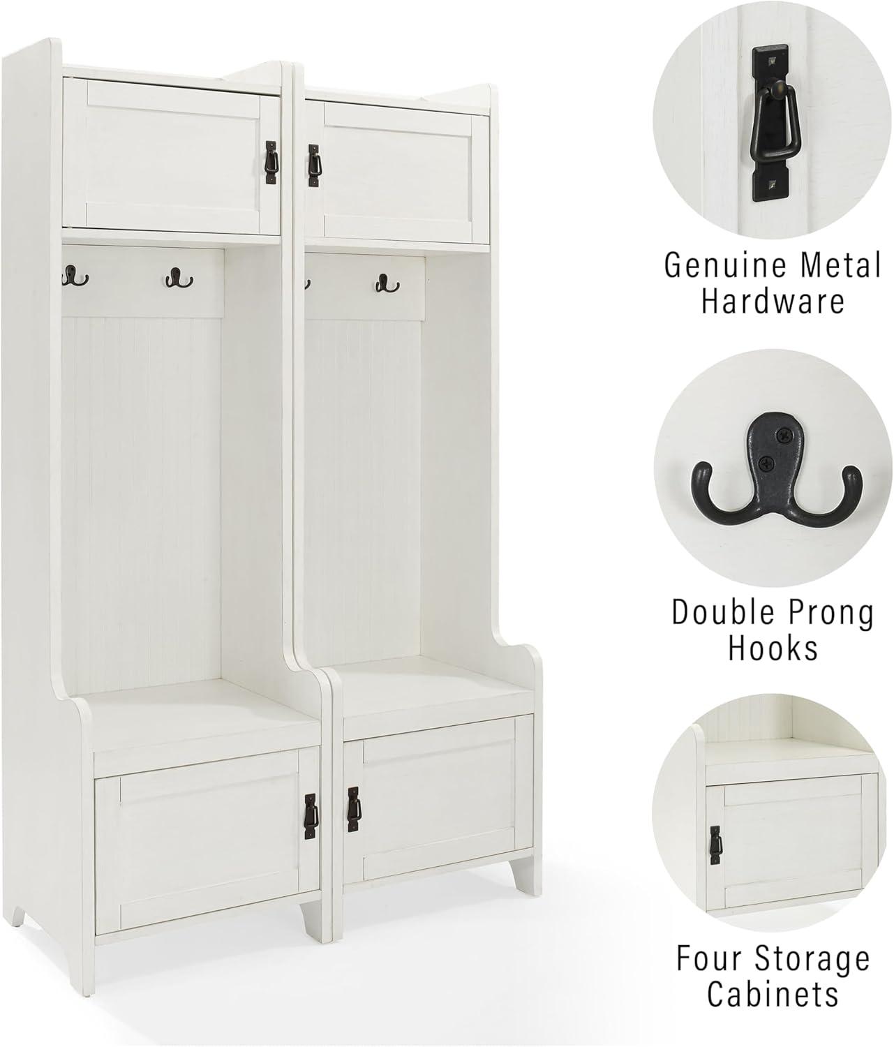 Crosley 2pc Fremont Entryway Kit Two Towers White: Hall Tree Organizer with 4 Hooks, Wood Veneer, Metal Hardware