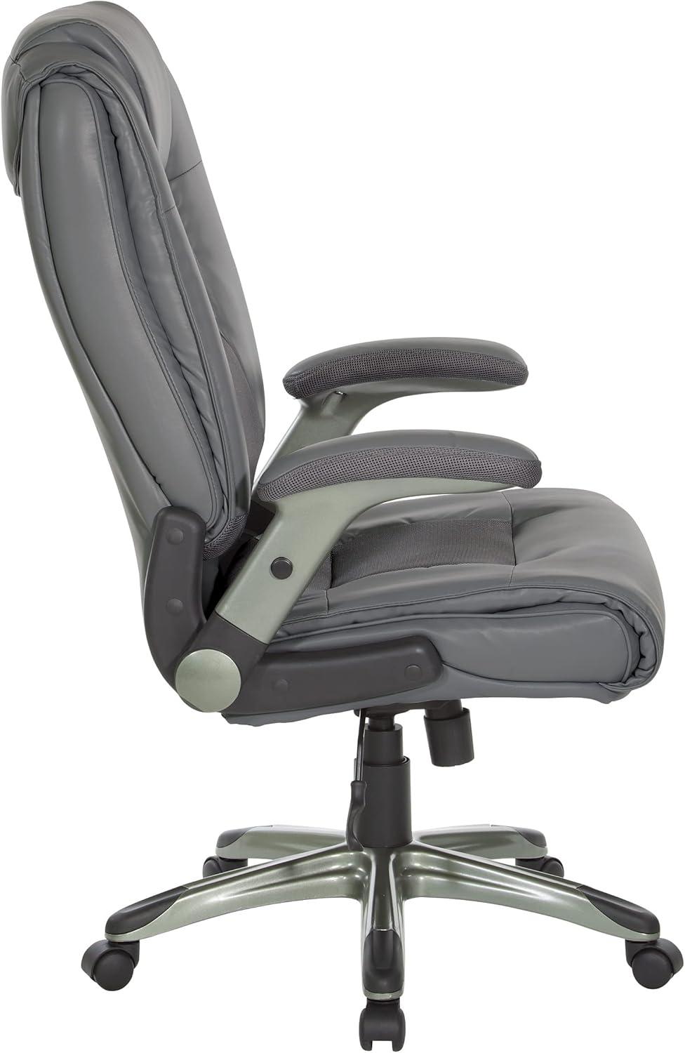 Charcoal Grey Executive Leather Office Chair with Adjustable Arms