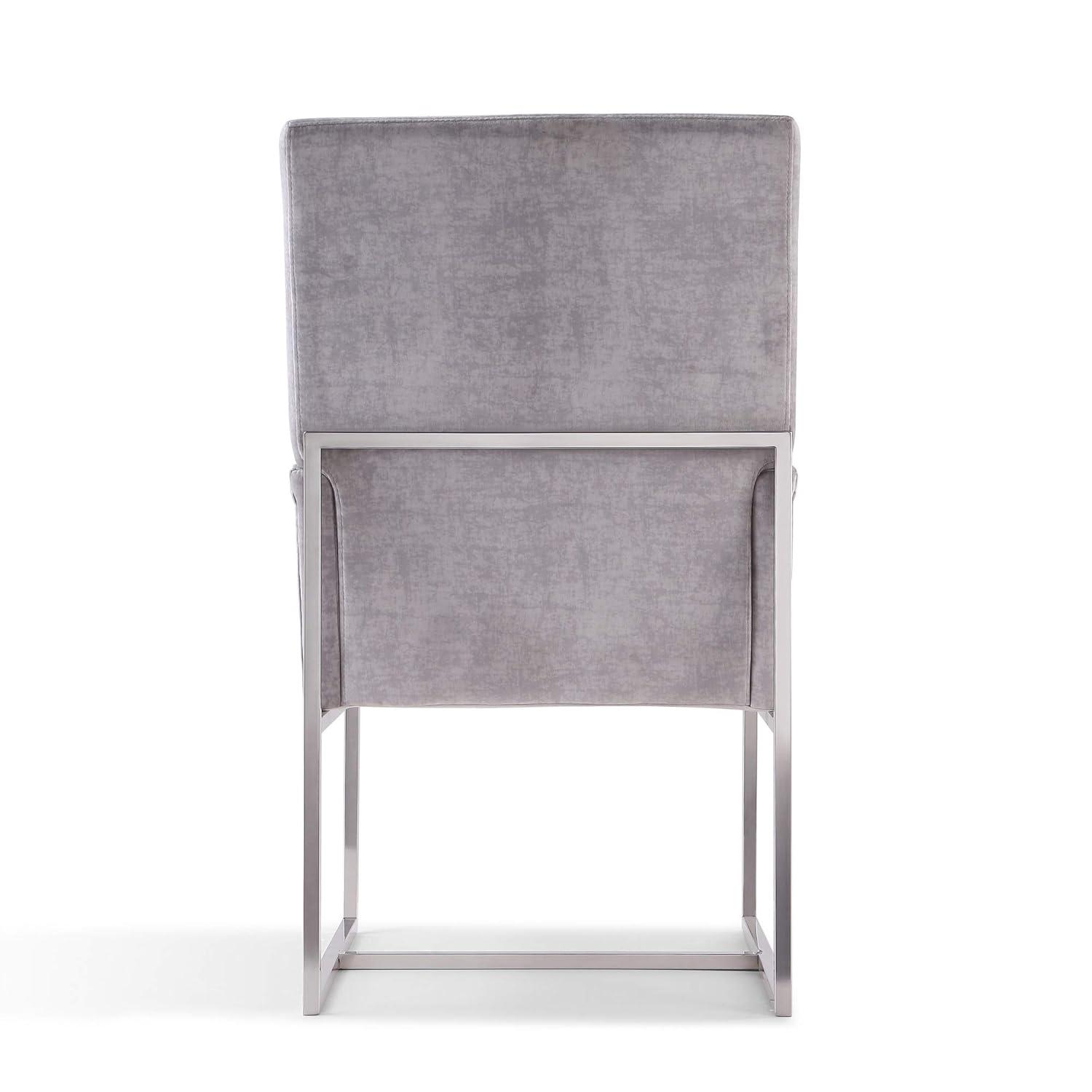 Element Velvet Dining Armchair Gray: High-Back, Stainless Steel Frame - Manhattan Comfort