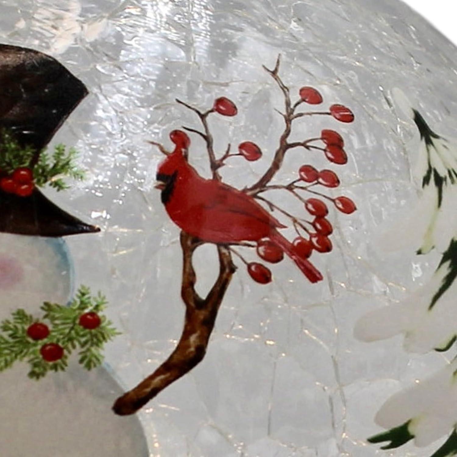 Festive Snowman and Cardinals Crackle Glass LED Globe