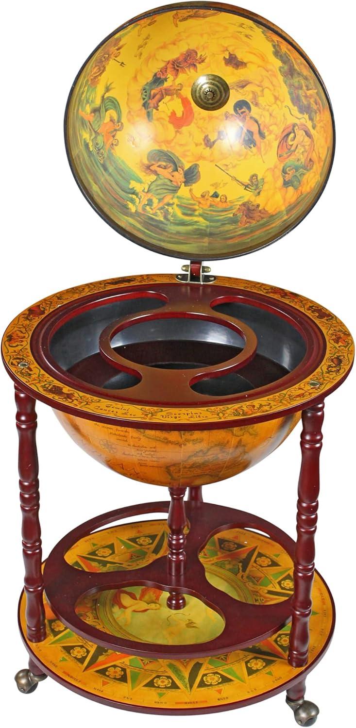 Italian Replica Globe Bar Cart Cabinet with Nautical Maps, Sepia Brown
