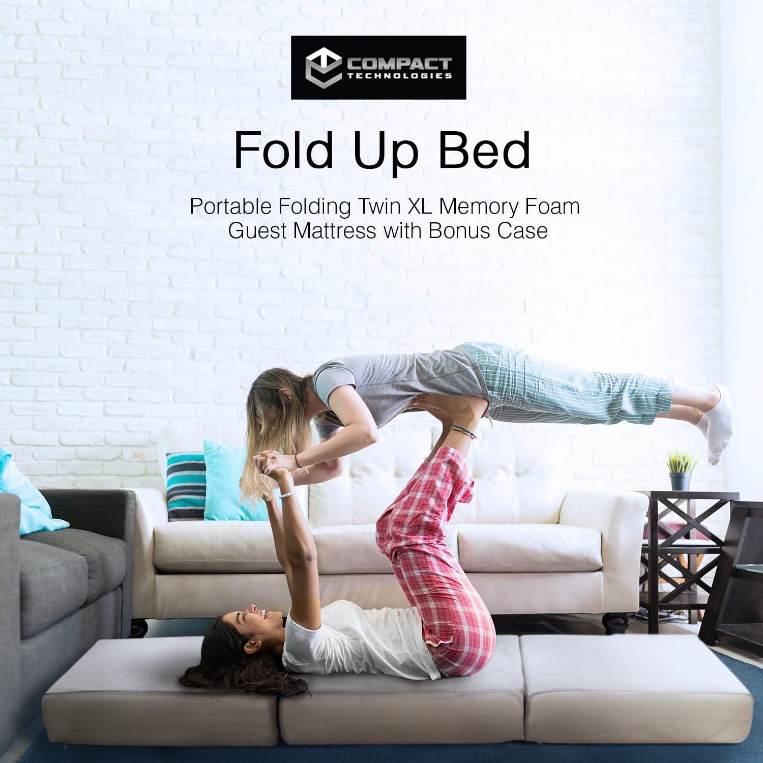 Portable Mattress - Folding Memory Foam Guest Fold Up Bed w/Case | Tri-Fold (6 Inch) Travel Away Floor, Futon & Camp Cot Topper for Fast Trifold Foldable (Fold-Up & Fold-Out) Sleep Comfort (Twin)