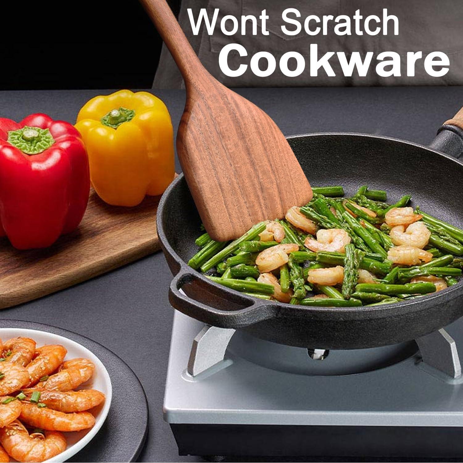 Sandistore Plate Mates Set 7PCS Wooden Cooking Utensils Kitchen Utensil Natural Teak Wood Kitchen Utensils Tool Nonstick Hard Wooden Spatula And Wooden Spoons