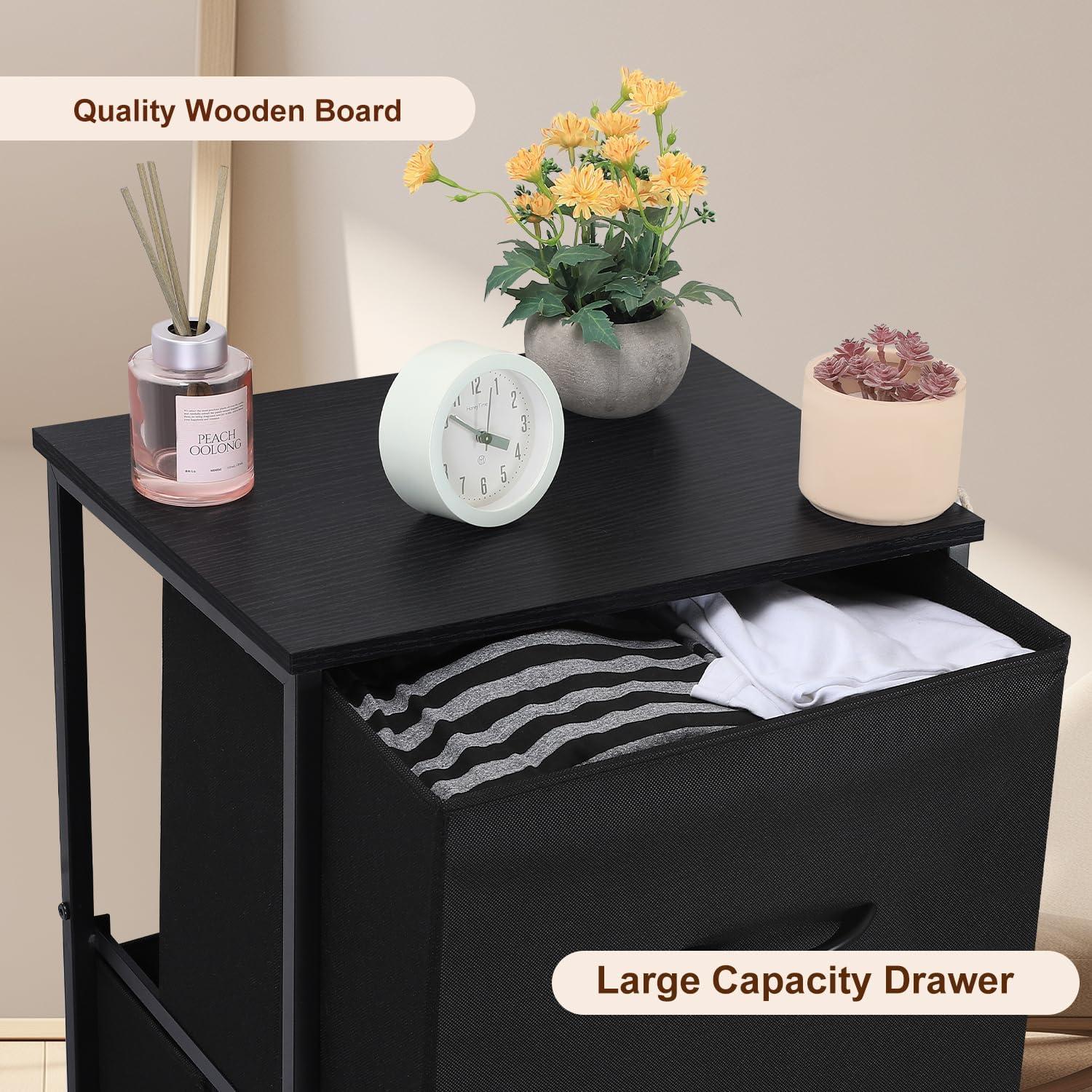 Yangming 4 Drawer Fabric Dresser for Bedroom, Tall Chest of Drawer Organizer Storage Cabinet for Closet, Entryway, Black