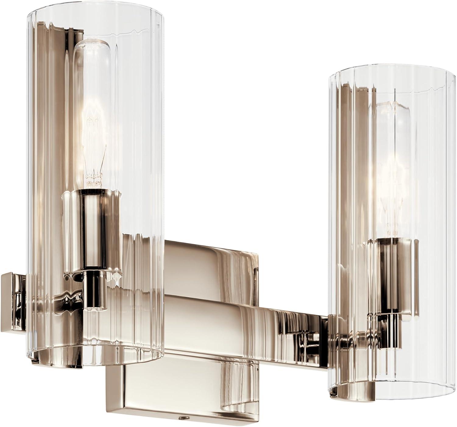 Polished Nickel 2-Light Vanity with Clear Fluted Glass