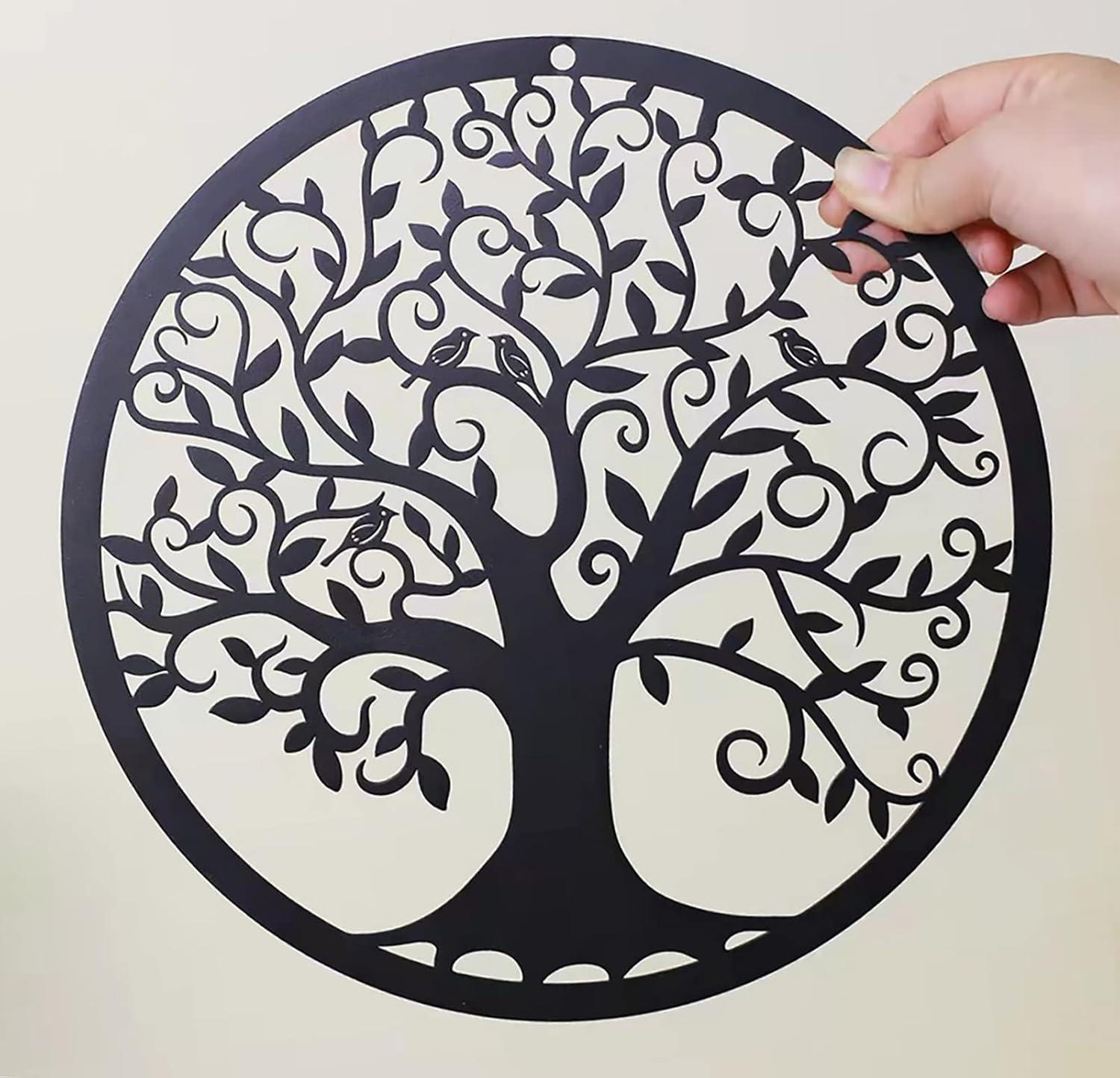 RESACO Tree of Life Wall Art Metal Tree Life Wall Decor Family Tree Wall Plaque 11 Inches Tree of Life Wall Hanging for Bathroom Kitchen Living Room Bedroom Indoor Outdoor(Black)